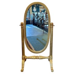 Antique 19th Century French Carved Wood with Gold Leaf Cheval Mirror.