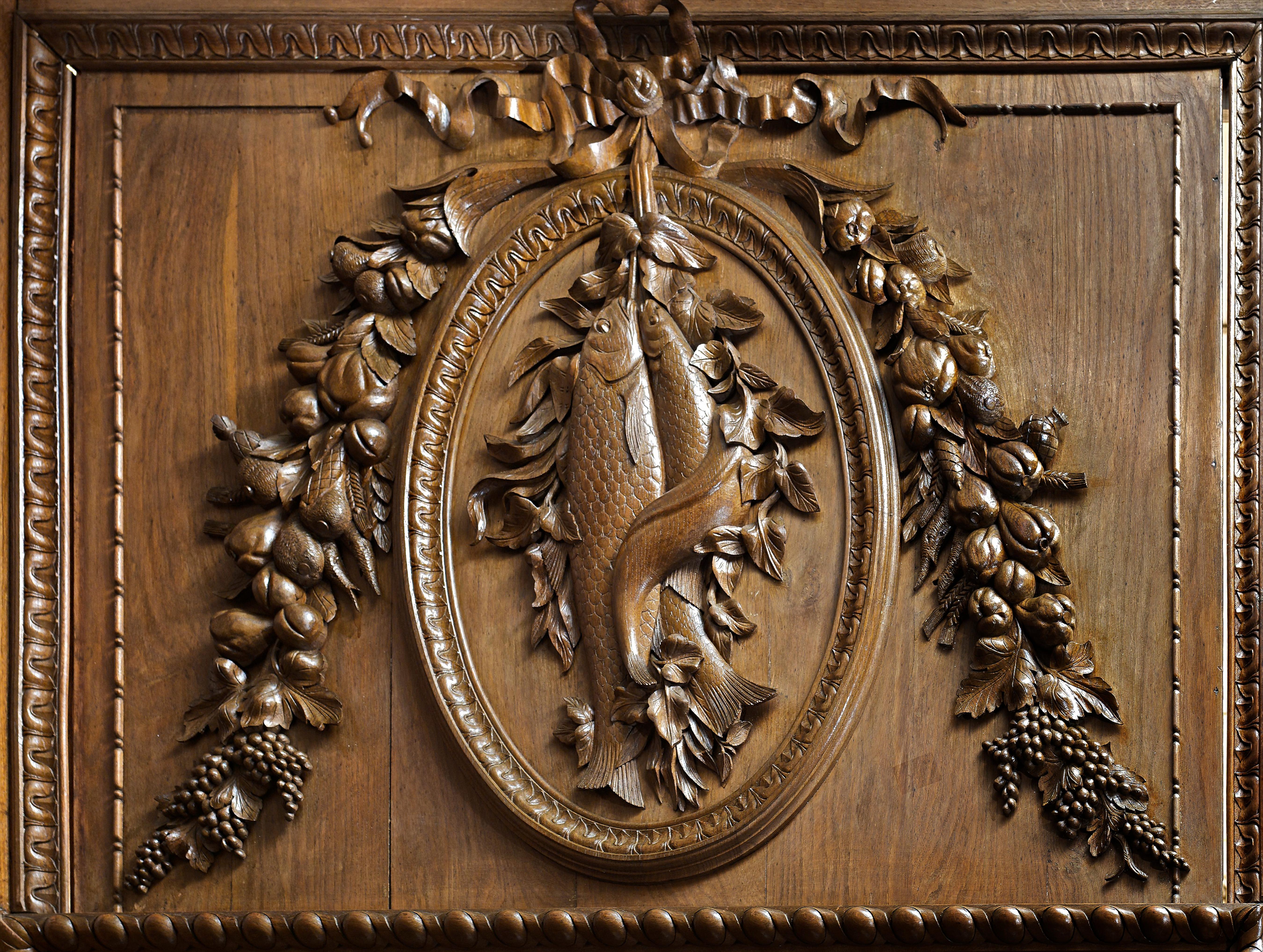 Antique 19th Century French Chateau Oak Paneled Salon Room 