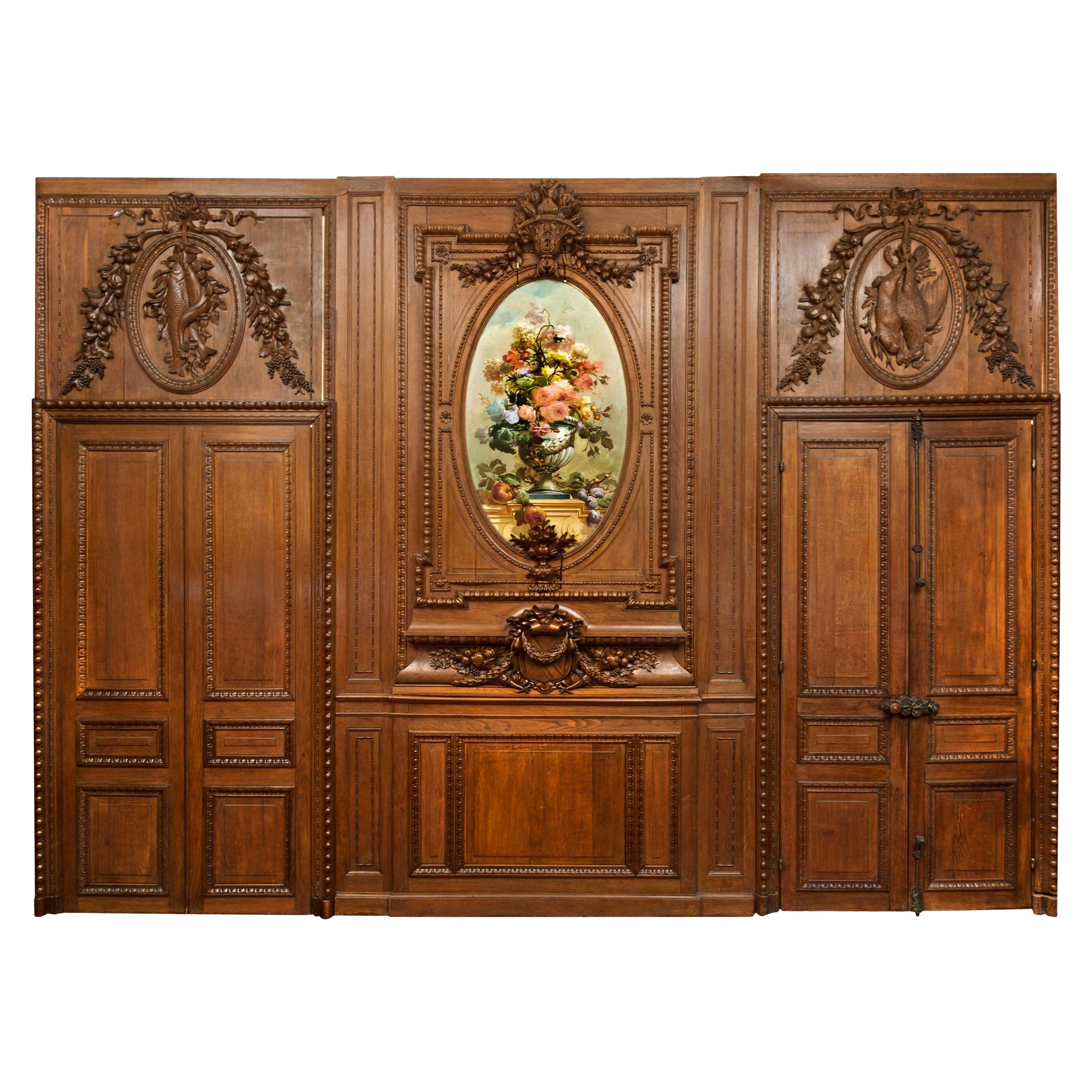 Antique 19th Century French Chateau Oak Paneled Salon Room "Boiserie" circa 1865 For Sale