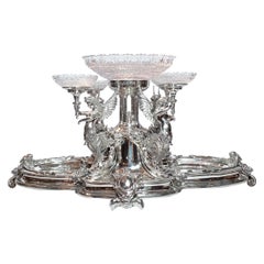 Antique 19th Century French Christofle Silver-Plate and Cut Crystal Centerpiece