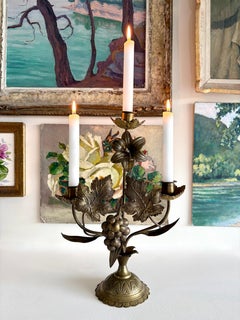 Antique 19th Century French Church Candelabra in Brass and Gilded Metal