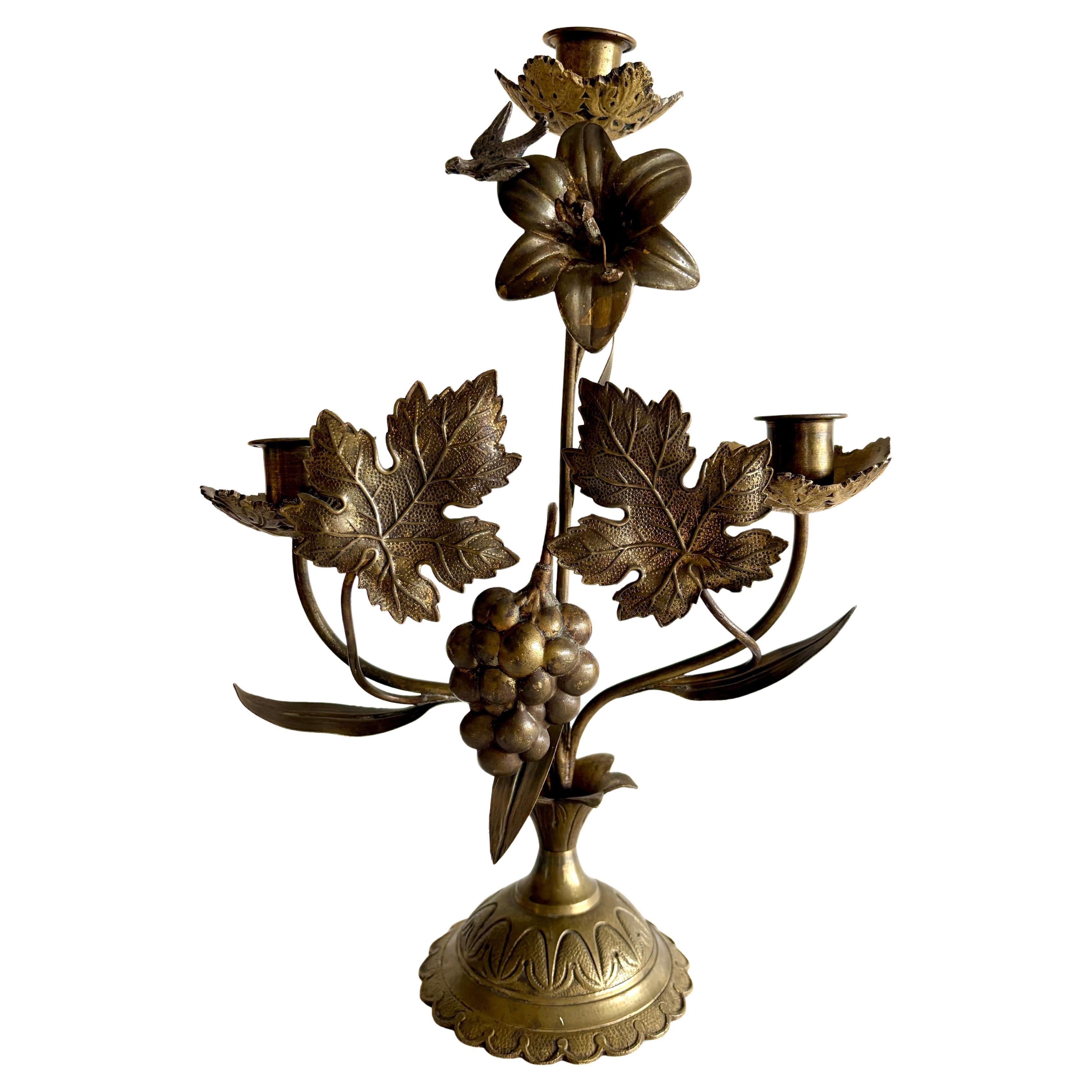 Antique 19th Century French Church Candelabra in Brass and Gilded Metal