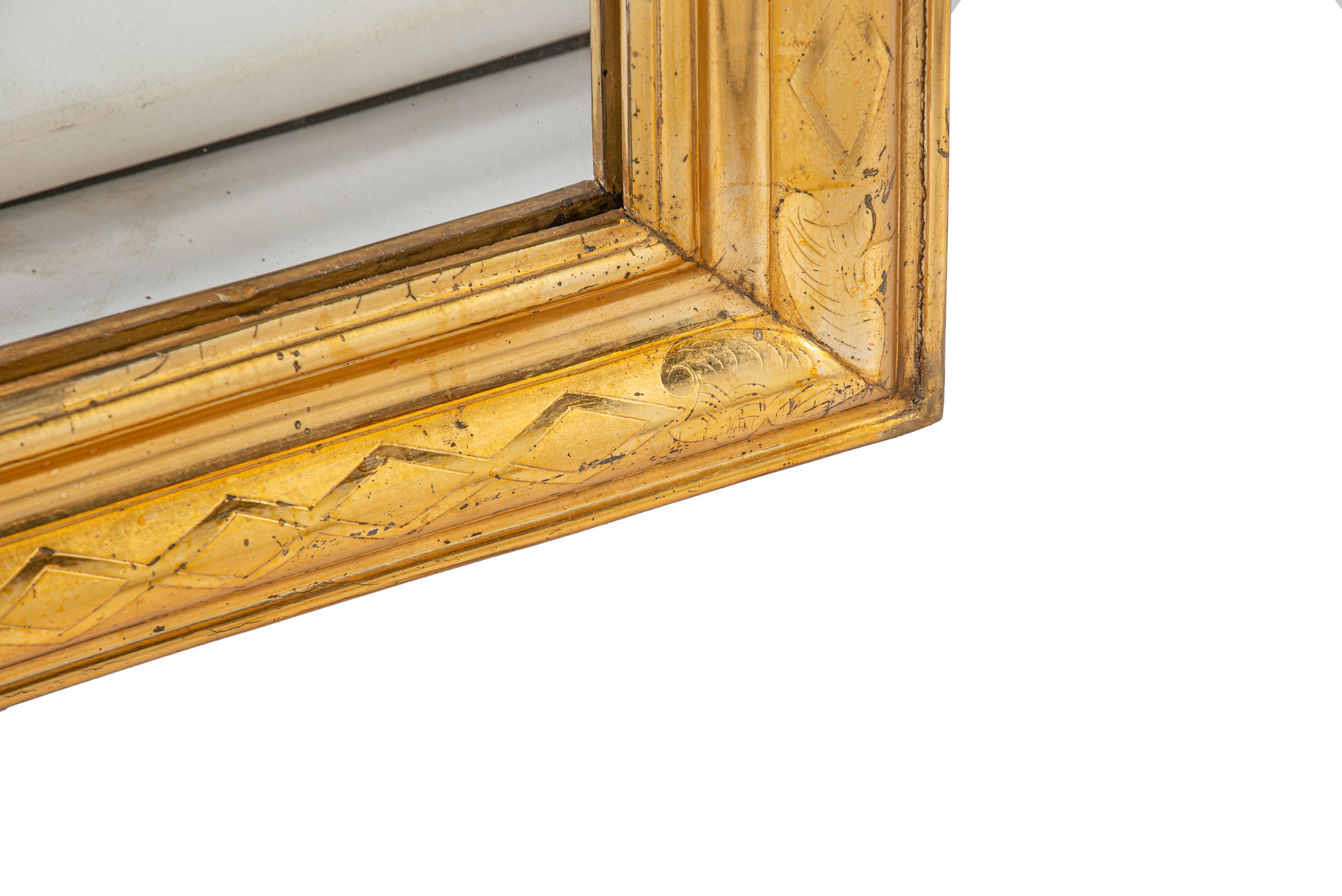 Antique 19th century French cross engraved Gold leaf gilt Louis Philippe mirror For Sale 4