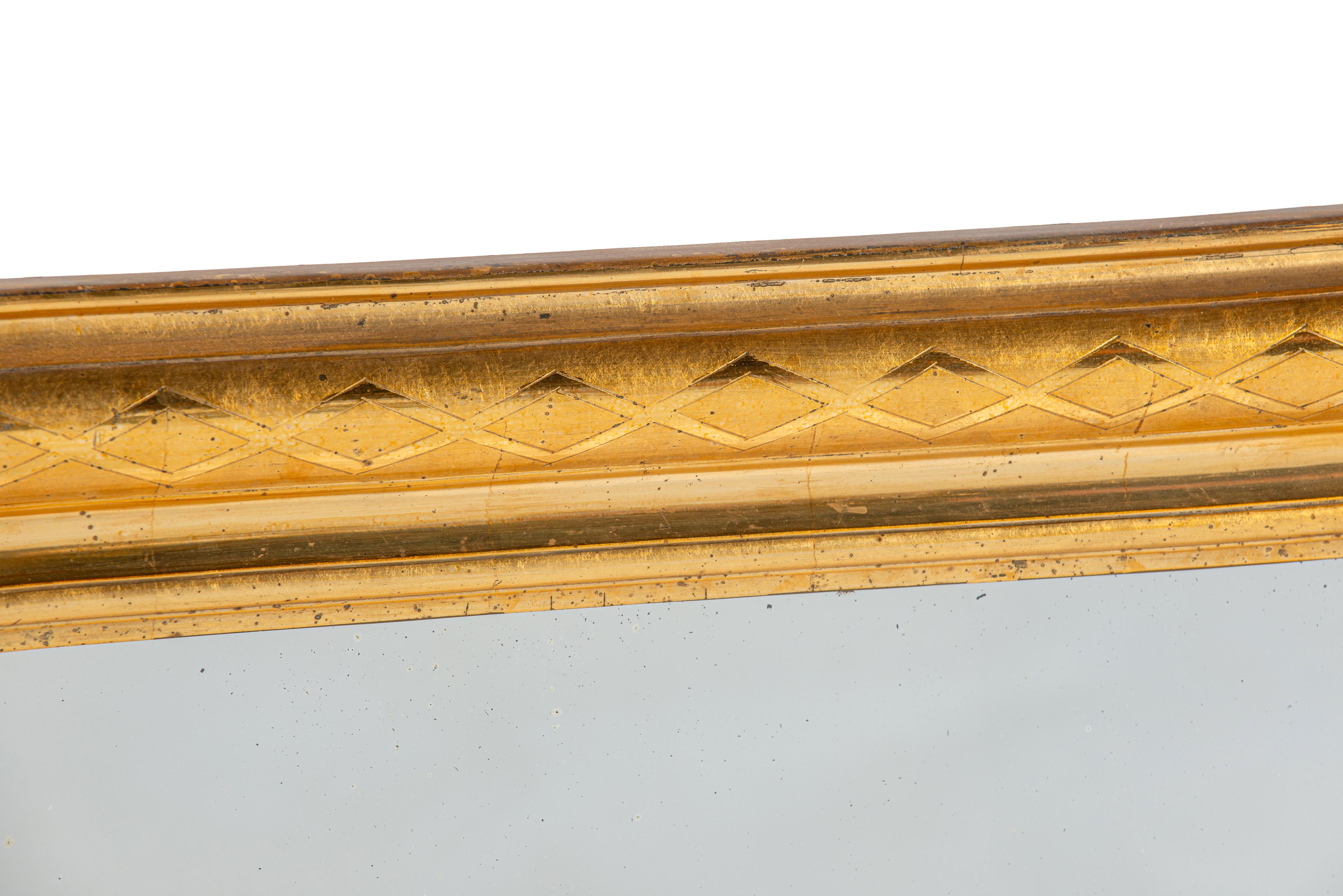 Antique 19th century French cross engraved Gold leaf gilt Louis Philippe mirror In Good Condition For Sale In Casteren, NL