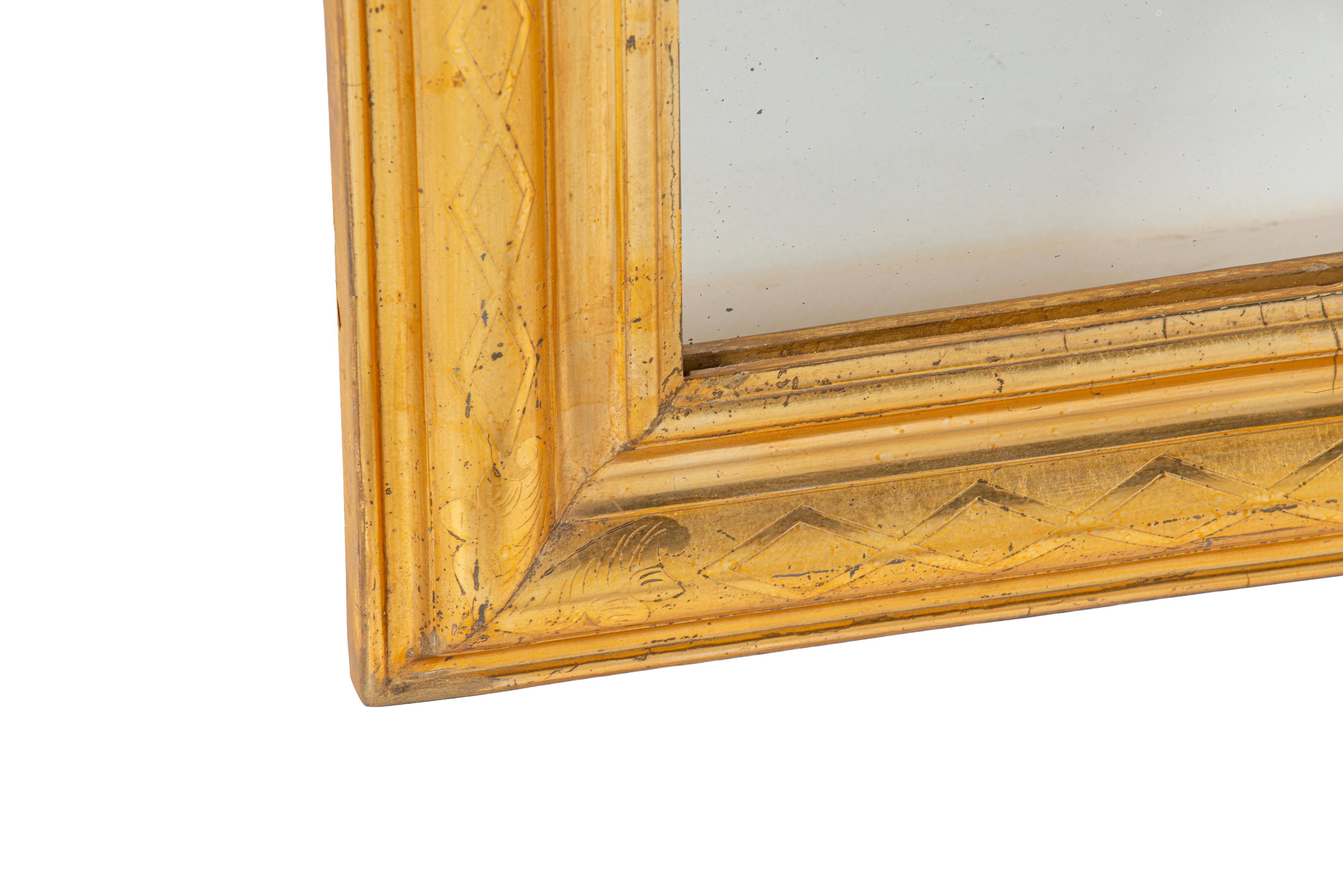 19th Century Antique 19th century French cross engraved Gold leaf gilt Louis Philippe mirror For Sale