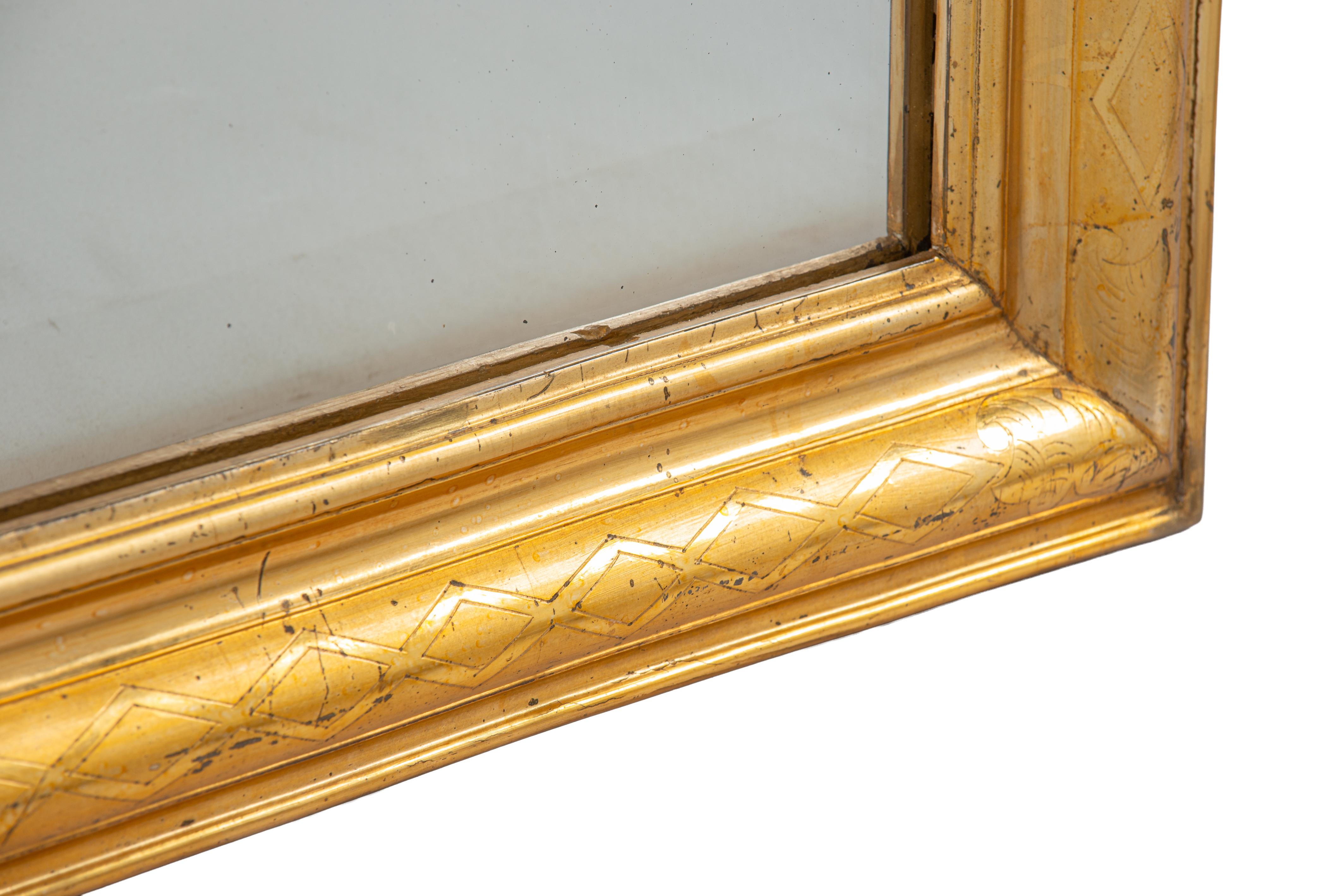 Antique 19th century French cross engraved Gold leaf gilt Louis Philippe mirror For Sale 1