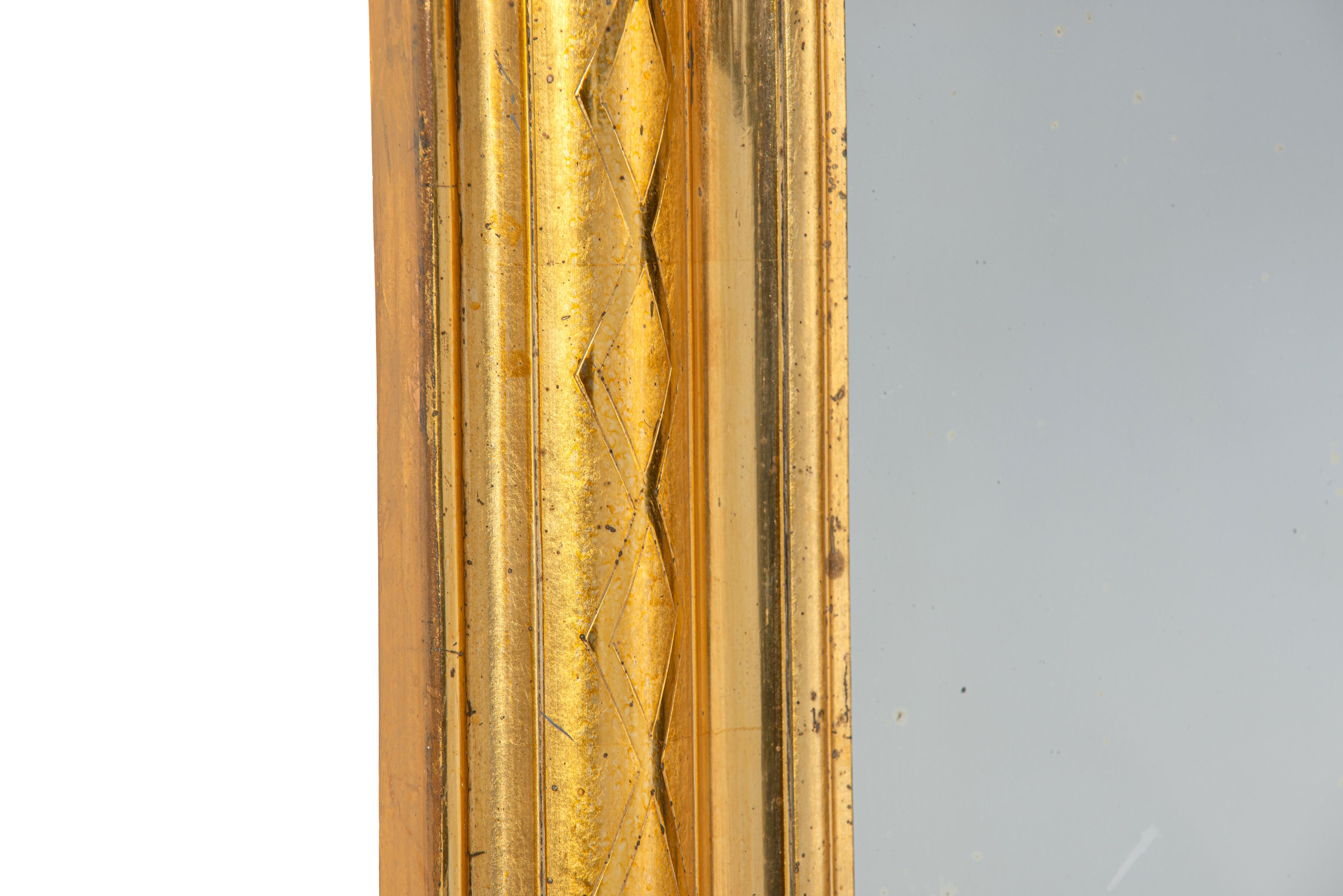 Antique 19th century French cross engraved Gold leaf gilt Louis Philippe mirror For Sale 2