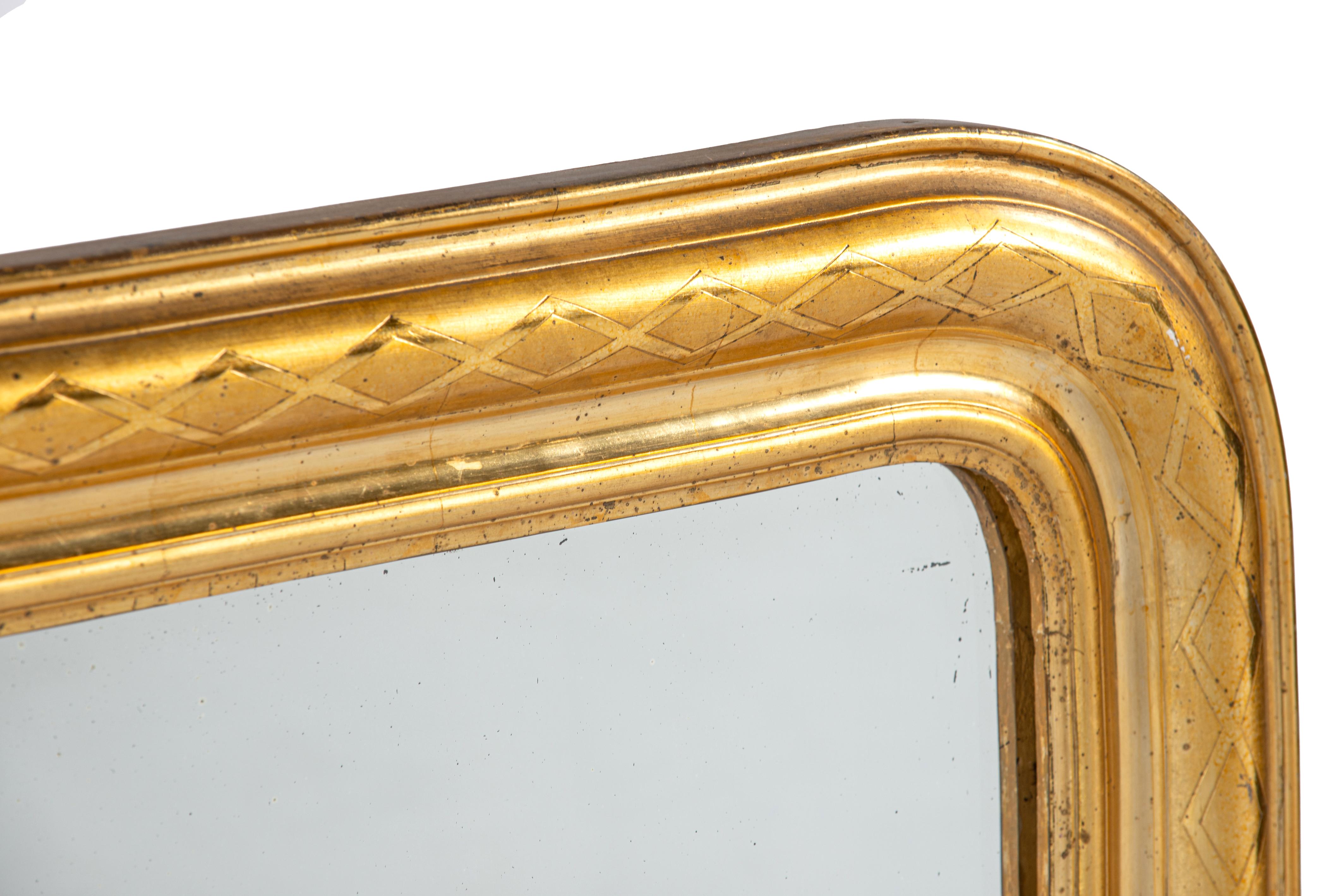 Antique 19th century French cross engraved Gold leaf gilt Louis Philippe mirror For Sale 3