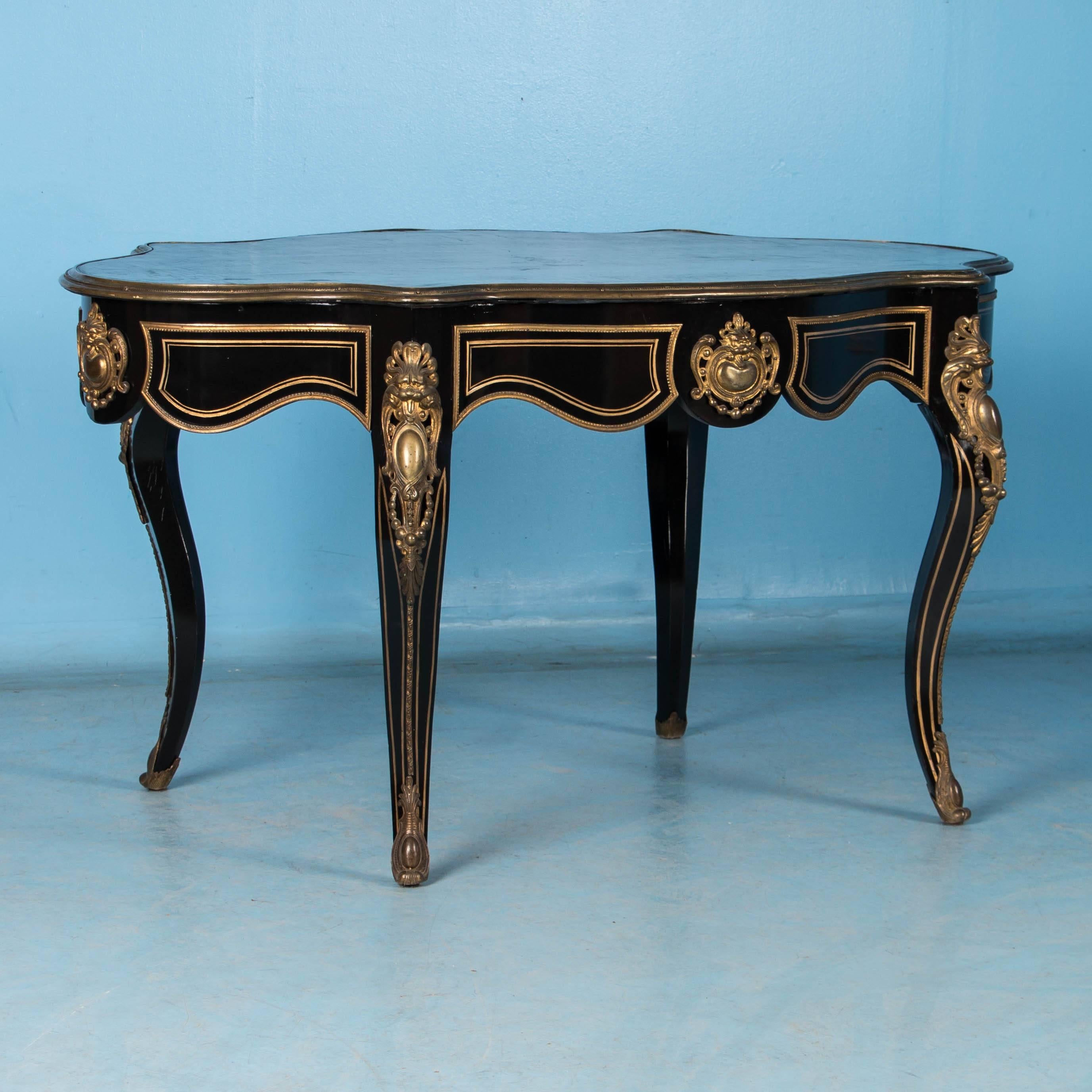 Antique 19th Century French Ebonized Louis XV Style Desk with Leather Top In Good Condition In Round Top, TX