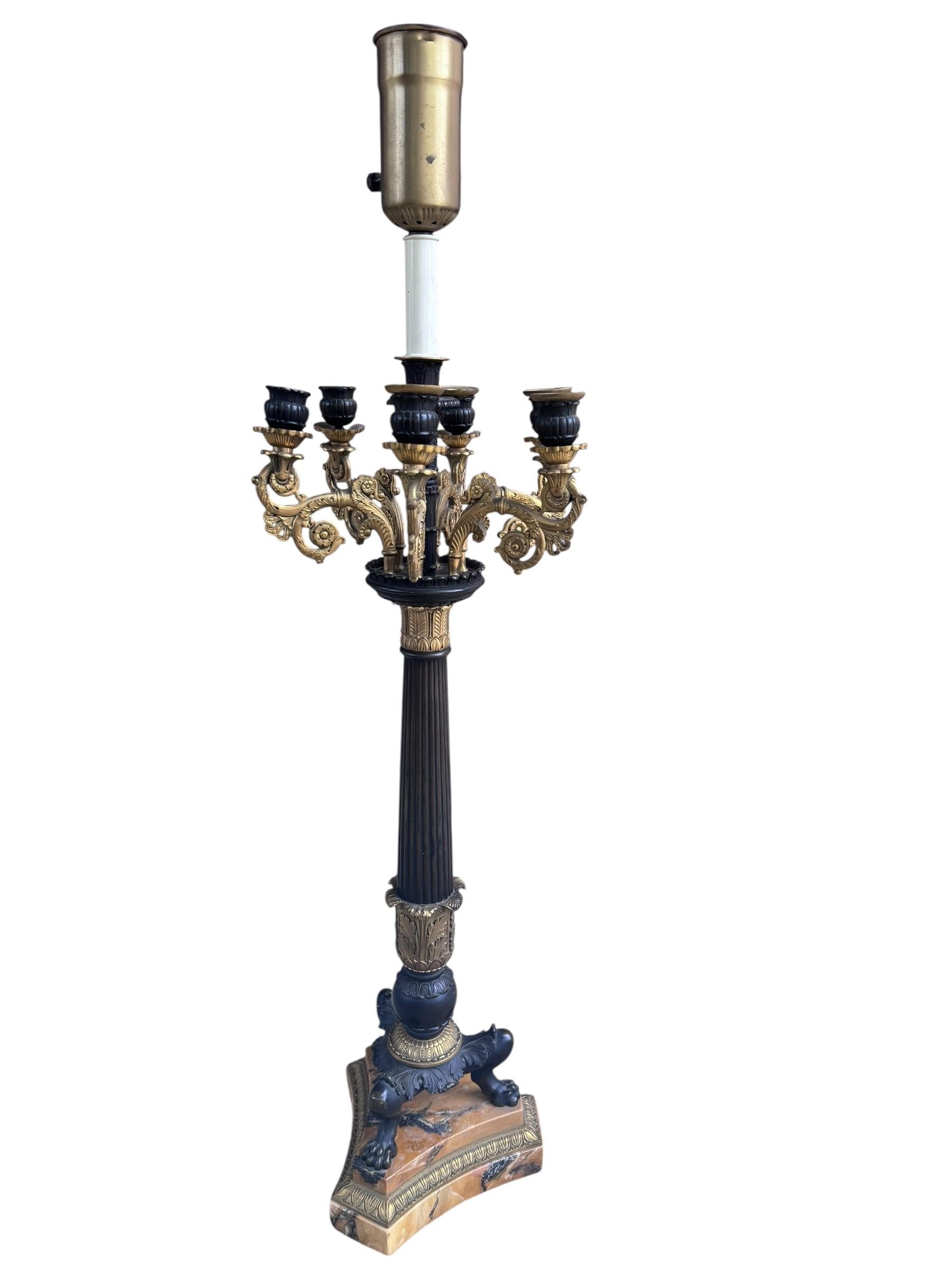 Antique Lampe Candélabre Empire Française du 19ème siècle

Apportez à votre espace une esthétique éclairée à la bougie avec ce candélabre traditionnel. Le chandelier peut accueillir une grande ampoule centrale et six ampoules environnantes.

Circa