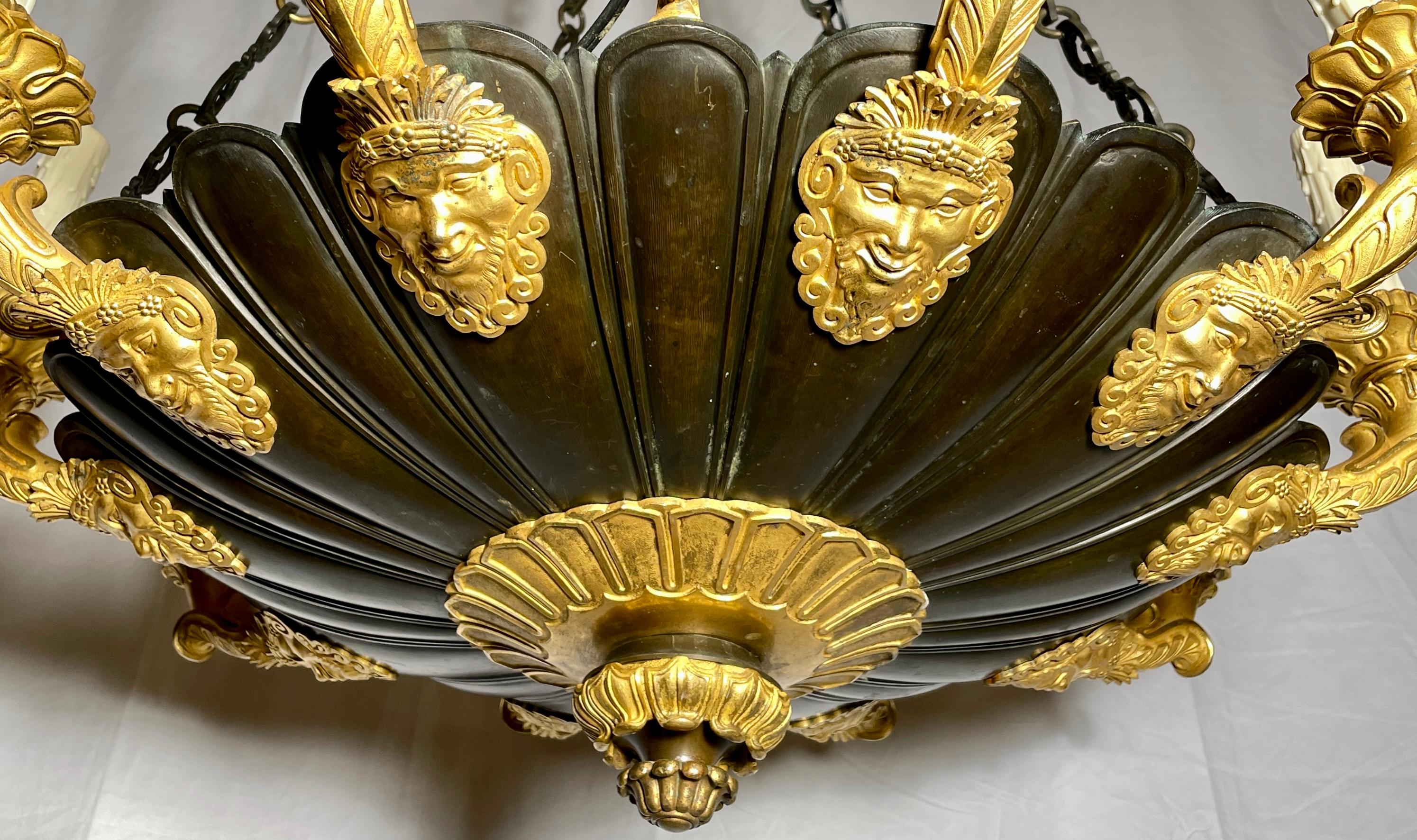 Antique 19th Century French Empire Patinated Bronze & Ormolu Chandelier Ca. 1880 For Sale 1