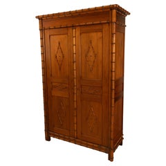 Antique 19th Century French Faux Bamboo Pine Armoire Wardrobe Cupboard 1880