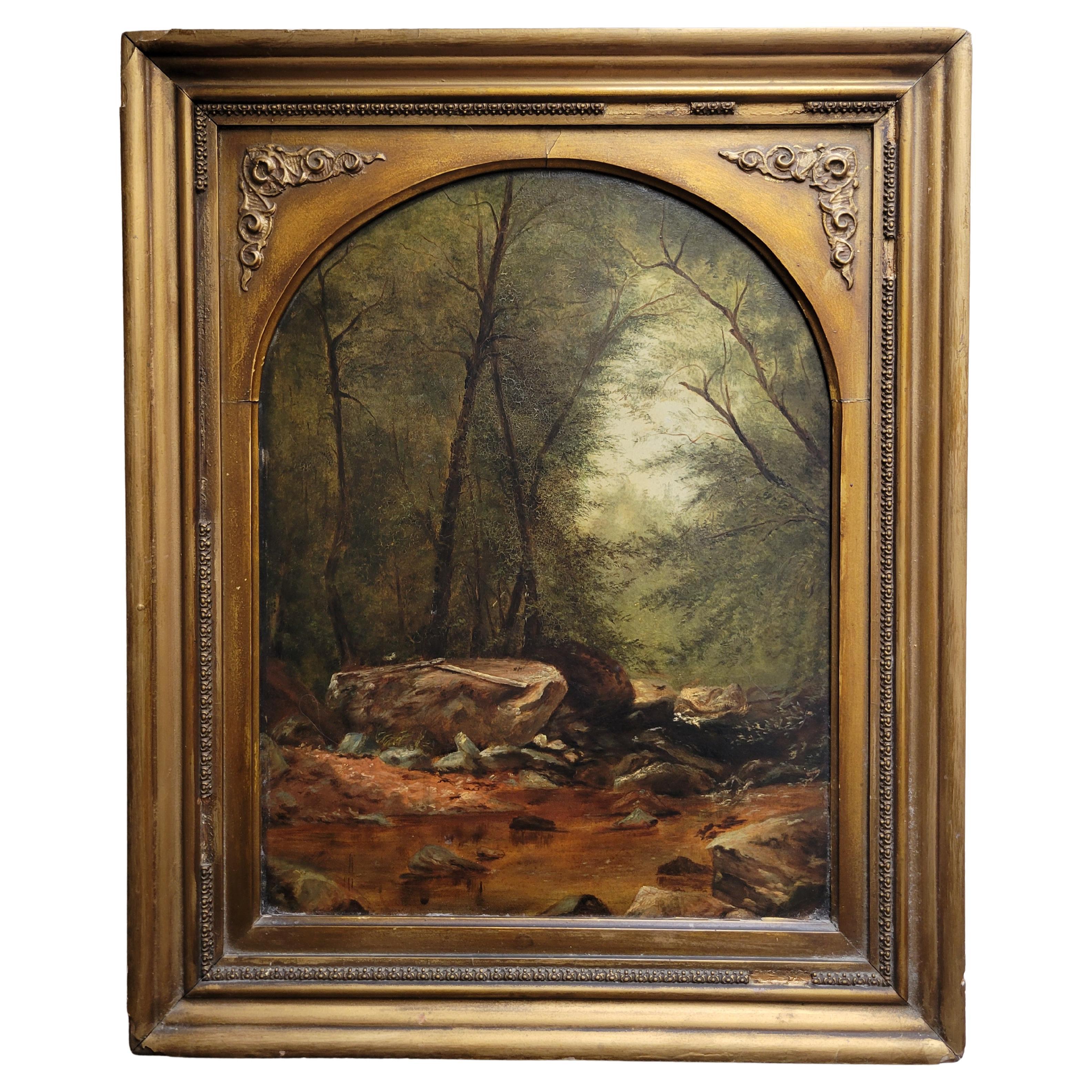 Antique French Forest Landscape aus dem 19. Jahrhundert signiert E.S. Buffett, 1862