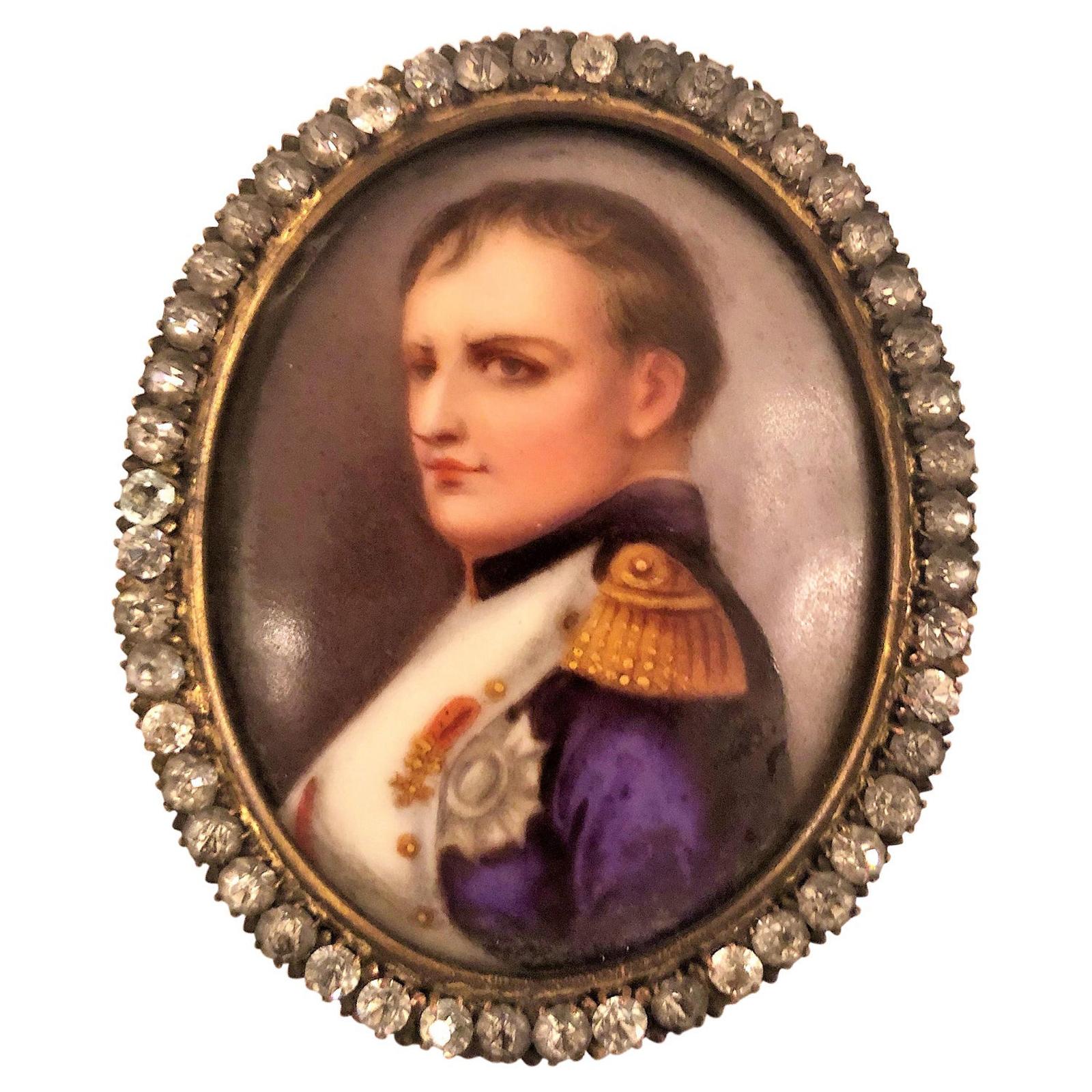 Antique 19th Century French Framed Porcelain Miniature, Portrait of Napoleon