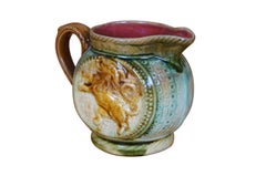 Antique 19th Century French Frie Onnaing Majolica 753 Lion Pitcher Jug 6"