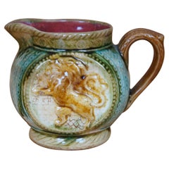 Antique 19th Century French Frie Onnaing Majolica 753 Lion Pitcher Jug 6"