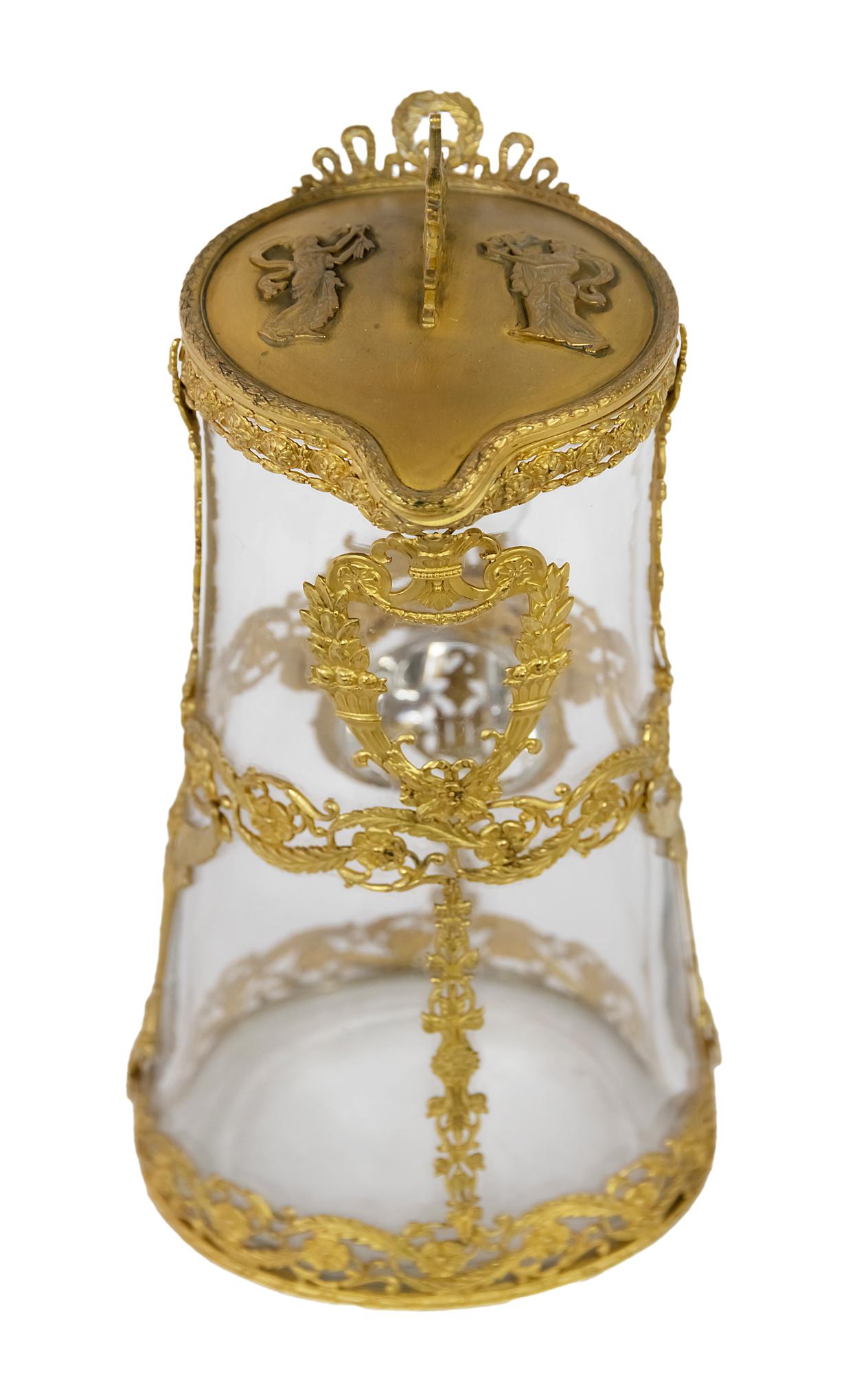 Gilt Antique 19th Century French Gilded Bronze and Glass Jug / Pitcher