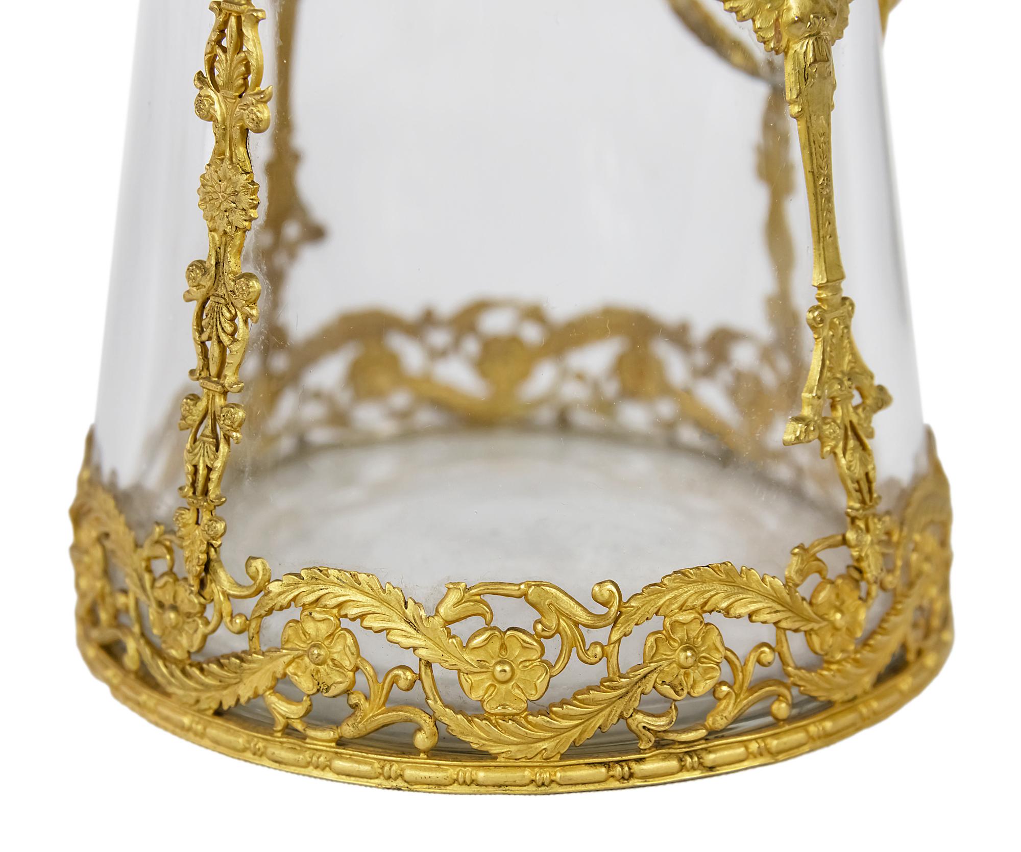 Antique 19th Century French Gilded Bronze and Glass Jug / Pitcher In Good Condition In Vilnius, LT