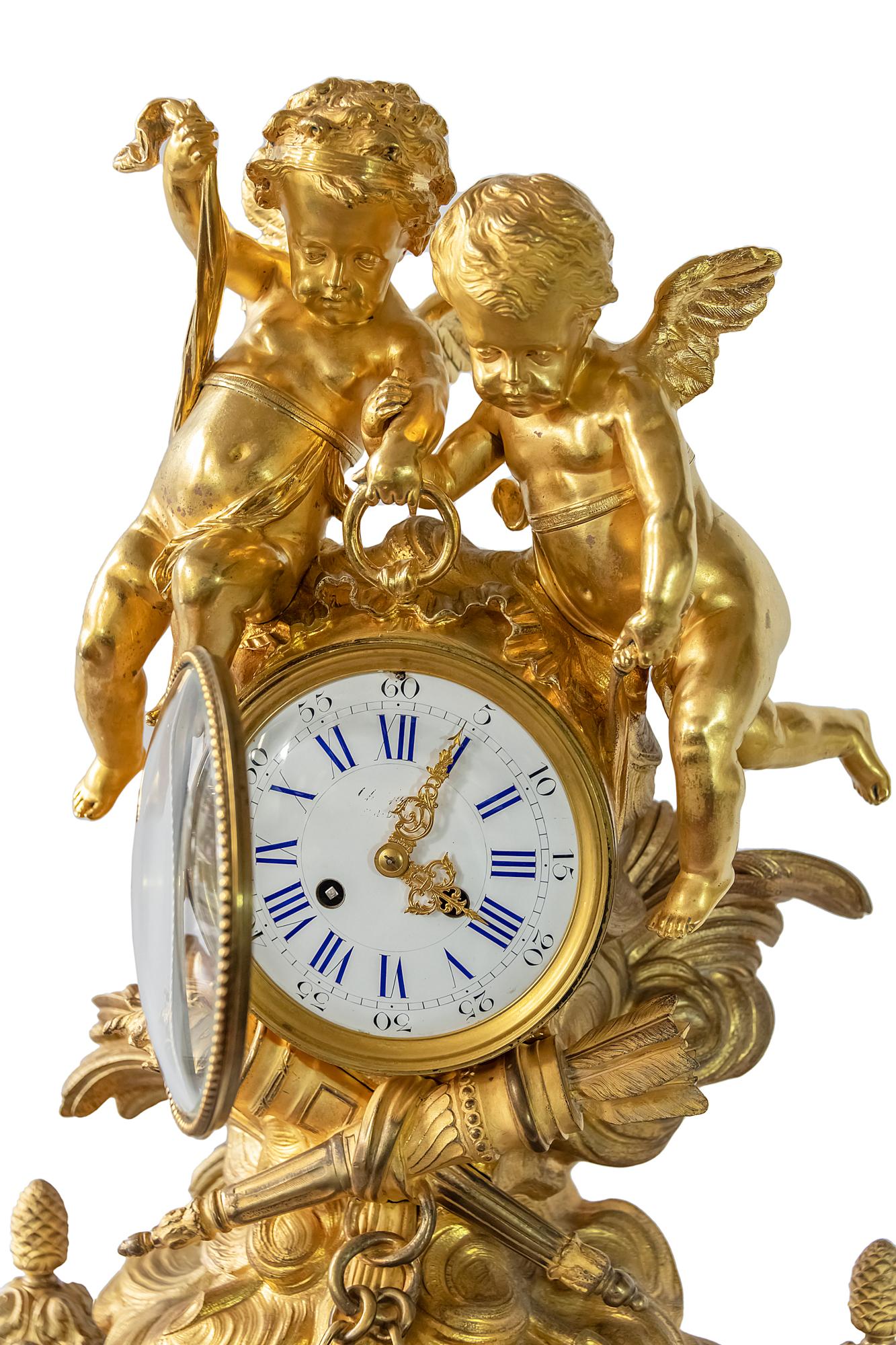 Gilt Antique 19th Century French Gilded Bronze Mantel Clock For Sale