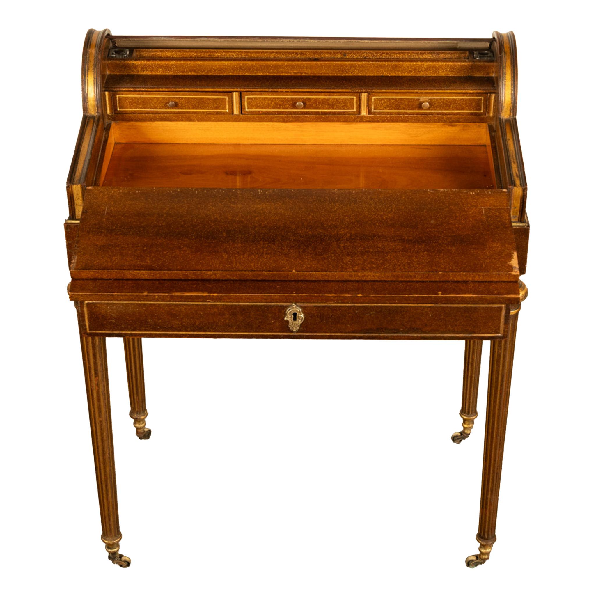 Antique 19th Century French Gilded & Painted Cylinder Desk by Paul Sormani 1875 For Sale 4