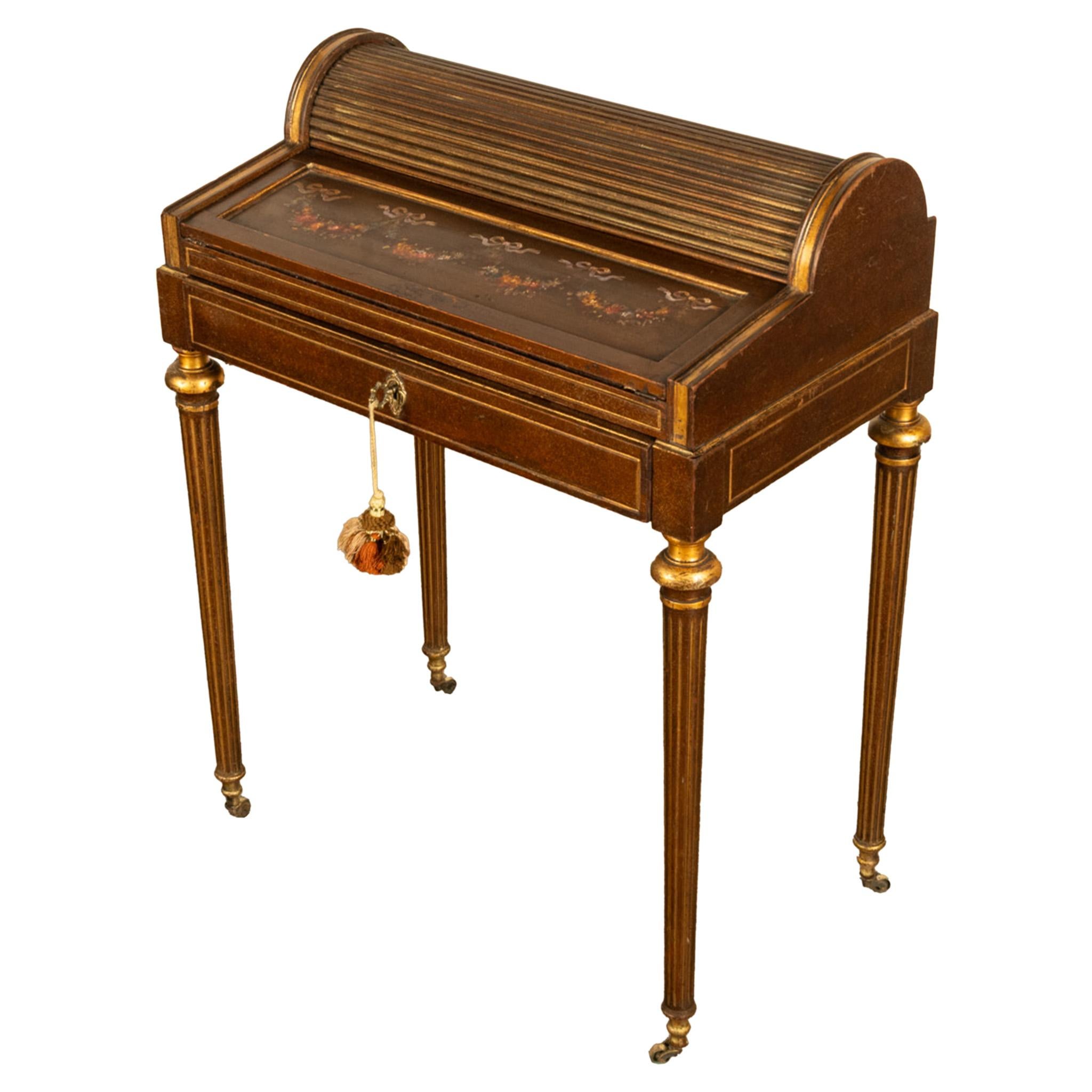 Antique 19th Century French Gilded & Painted Cylinder Desk by Paul Sormani 1875 For Sale 5