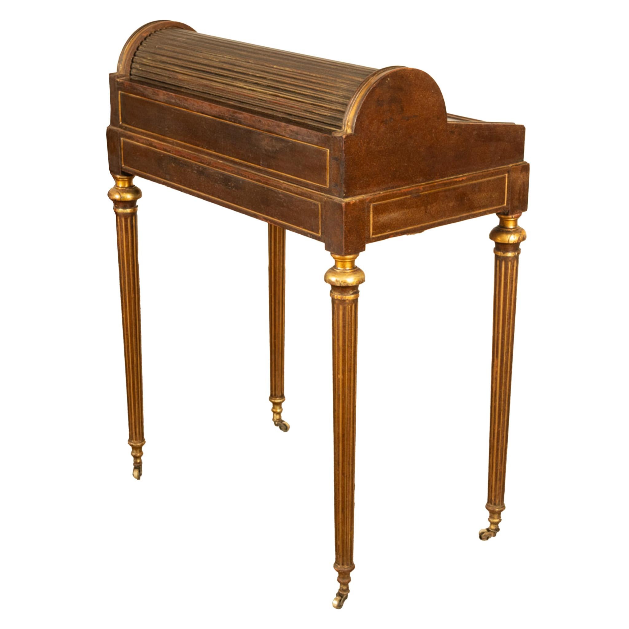 Antique 19th Century French Gilded & Painted Cylinder Desk by Paul Sormani 1875 For Sale 8