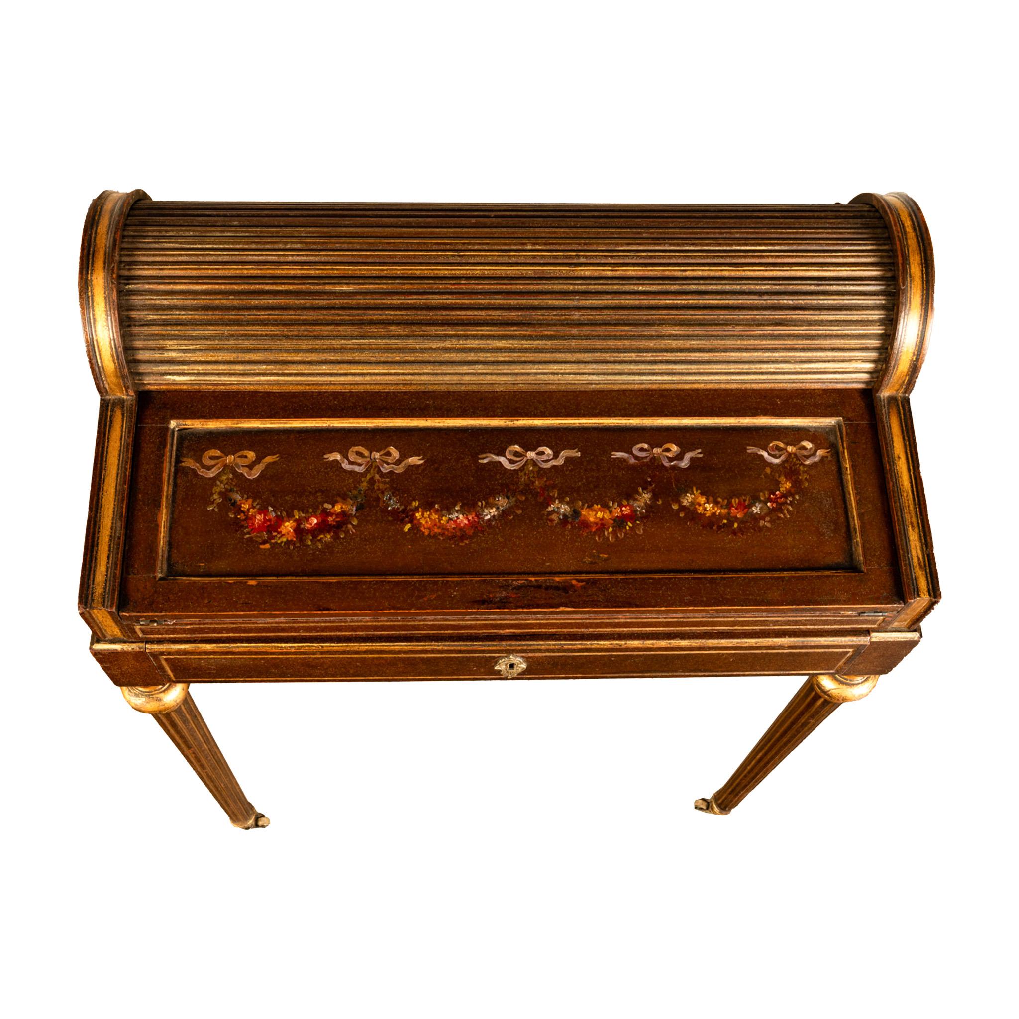 Antique 19th Century French Gilded & Painted Cylinder Desk by Paul Sormani 1875 For Sale 10