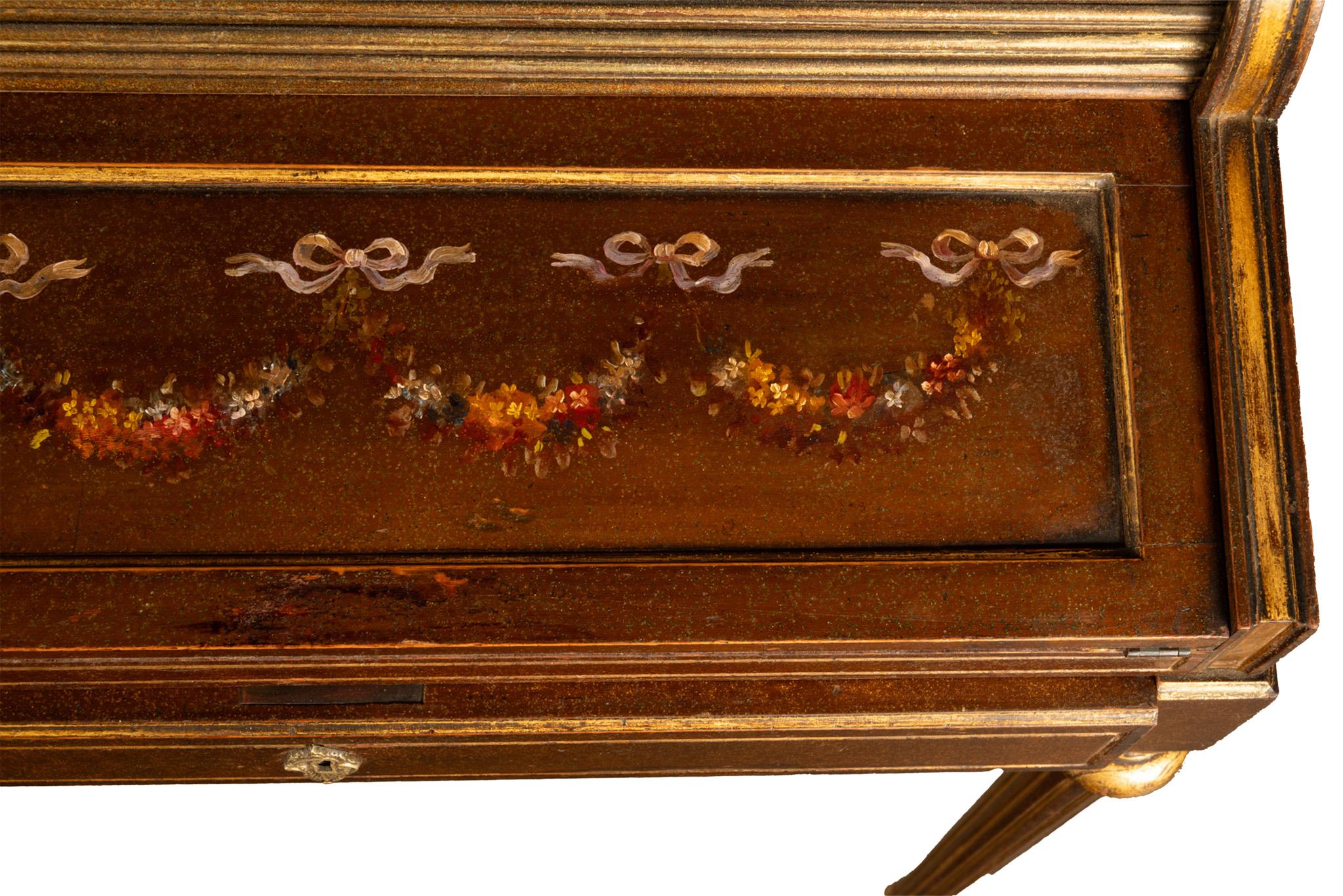 Antique 19th Century French Gilded & Painted Cylinder Desk by Paul Sormani 1875 For Sale 11