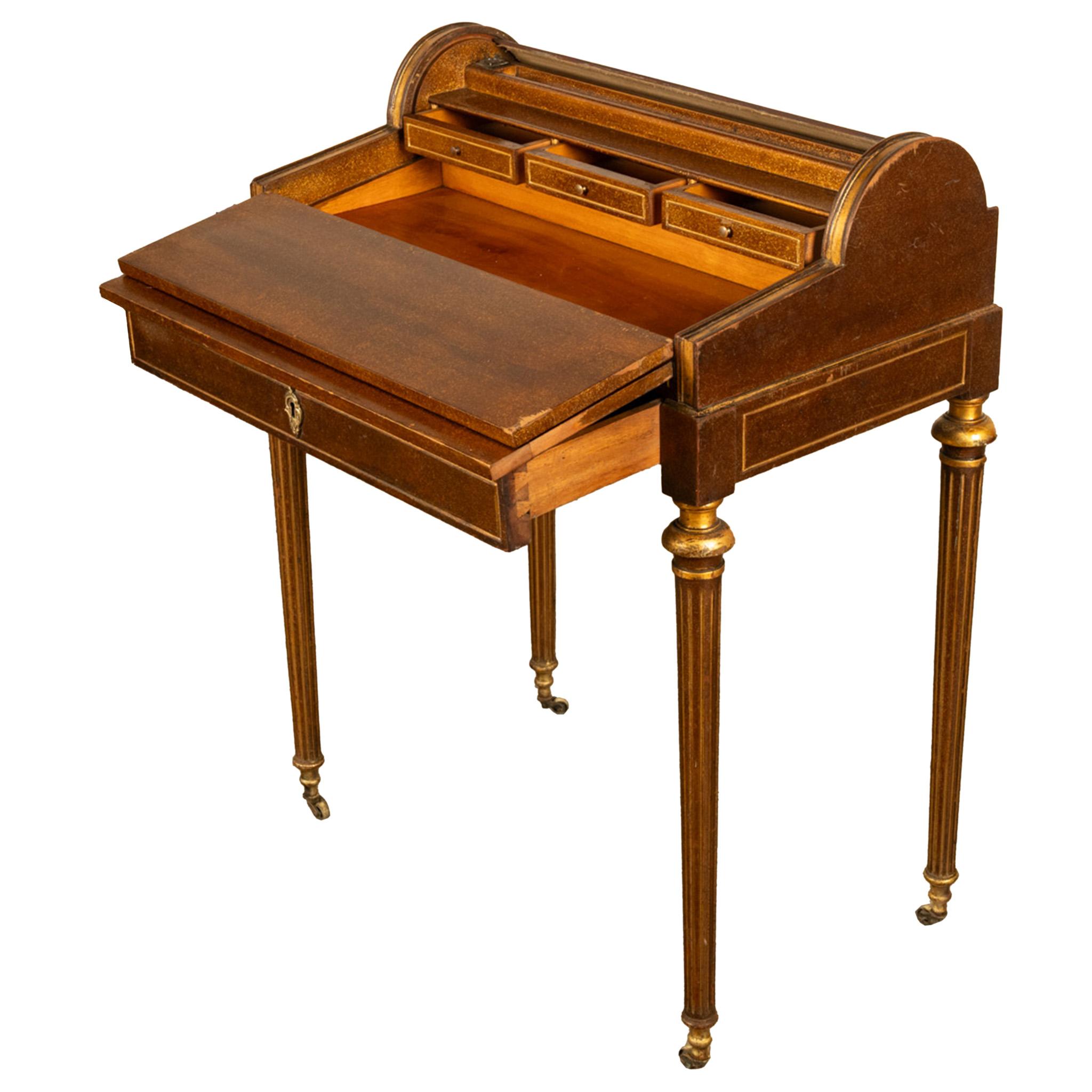 Antique 19th Century French Gilded & Painted Cylinder Desk by Paul Sormani 1875 For Sale 3
