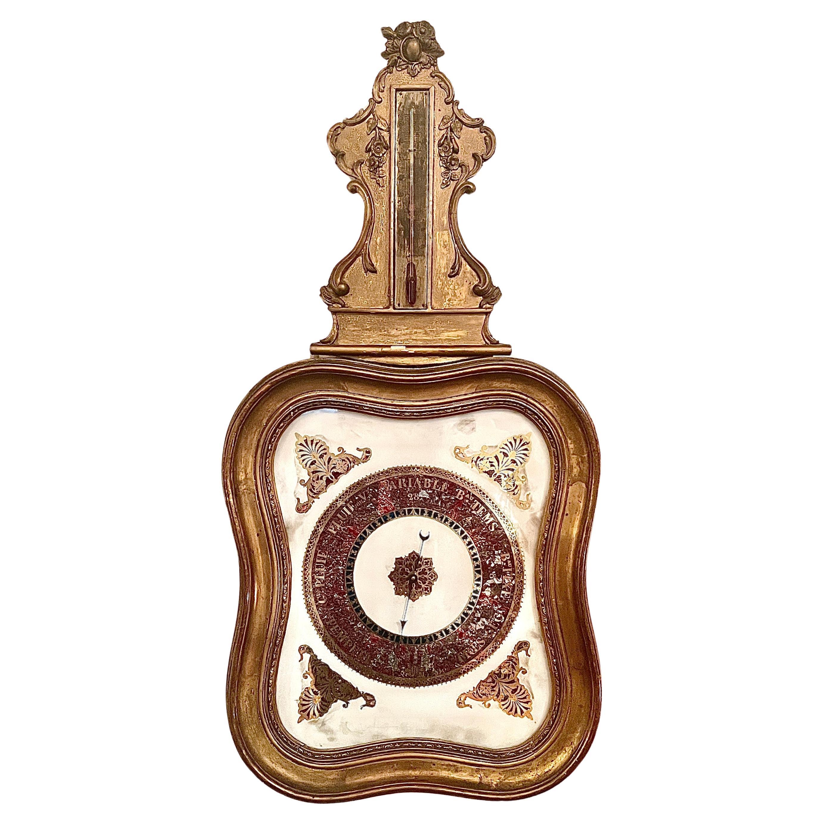 Antique 19th Century French Gilt Barometer.  For Sale