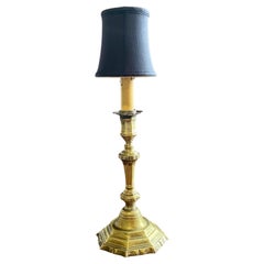 Antique 19th Century French Gilt Brass Candlestick Lamp