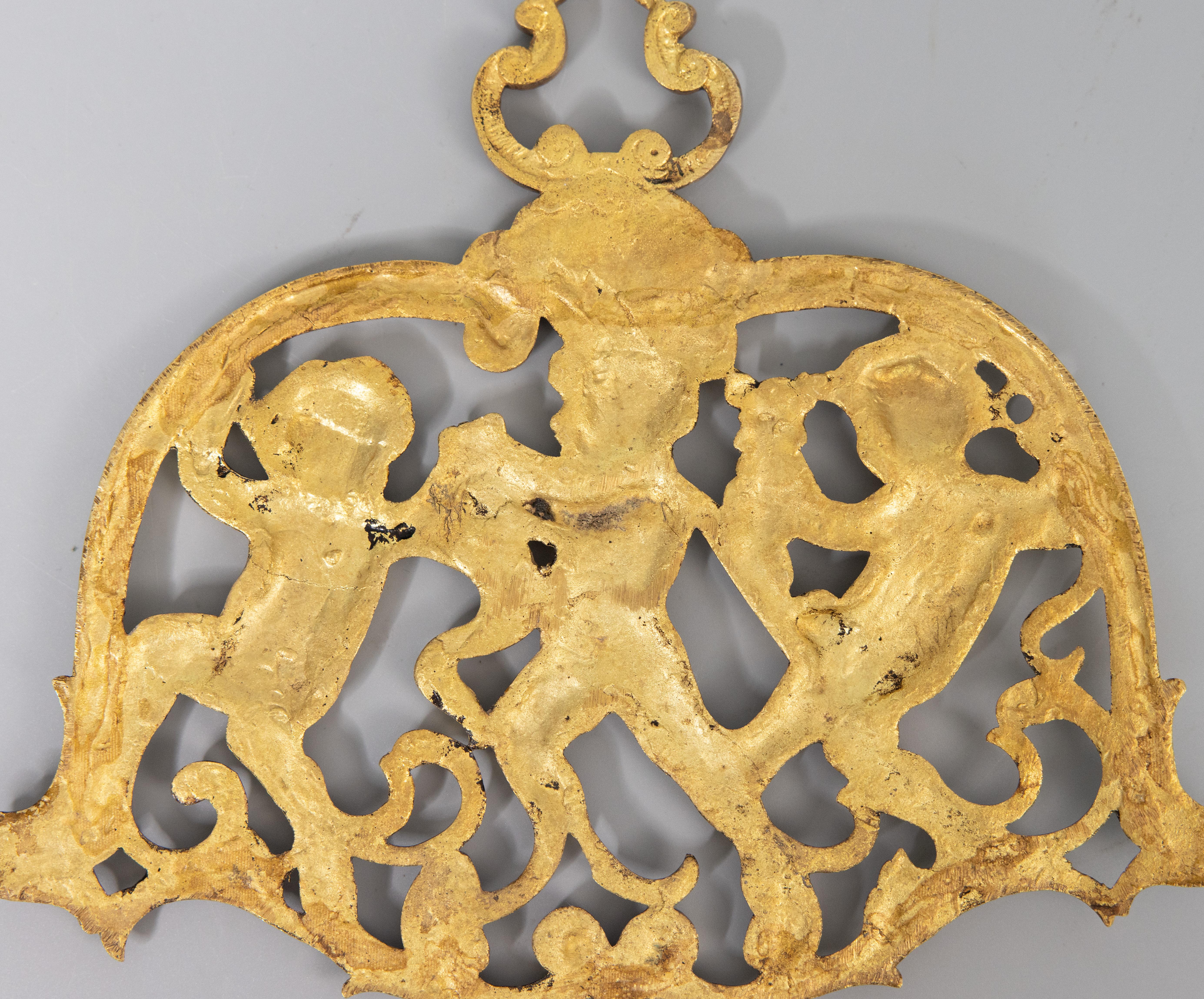 19th Century French Gilt Bronze Cherubim Putti Wall Ornament Appliqué For Sale 1