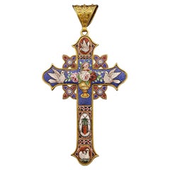 Antique 19th Century French Gold and Micromosaic Cross Pendant, circa 1880