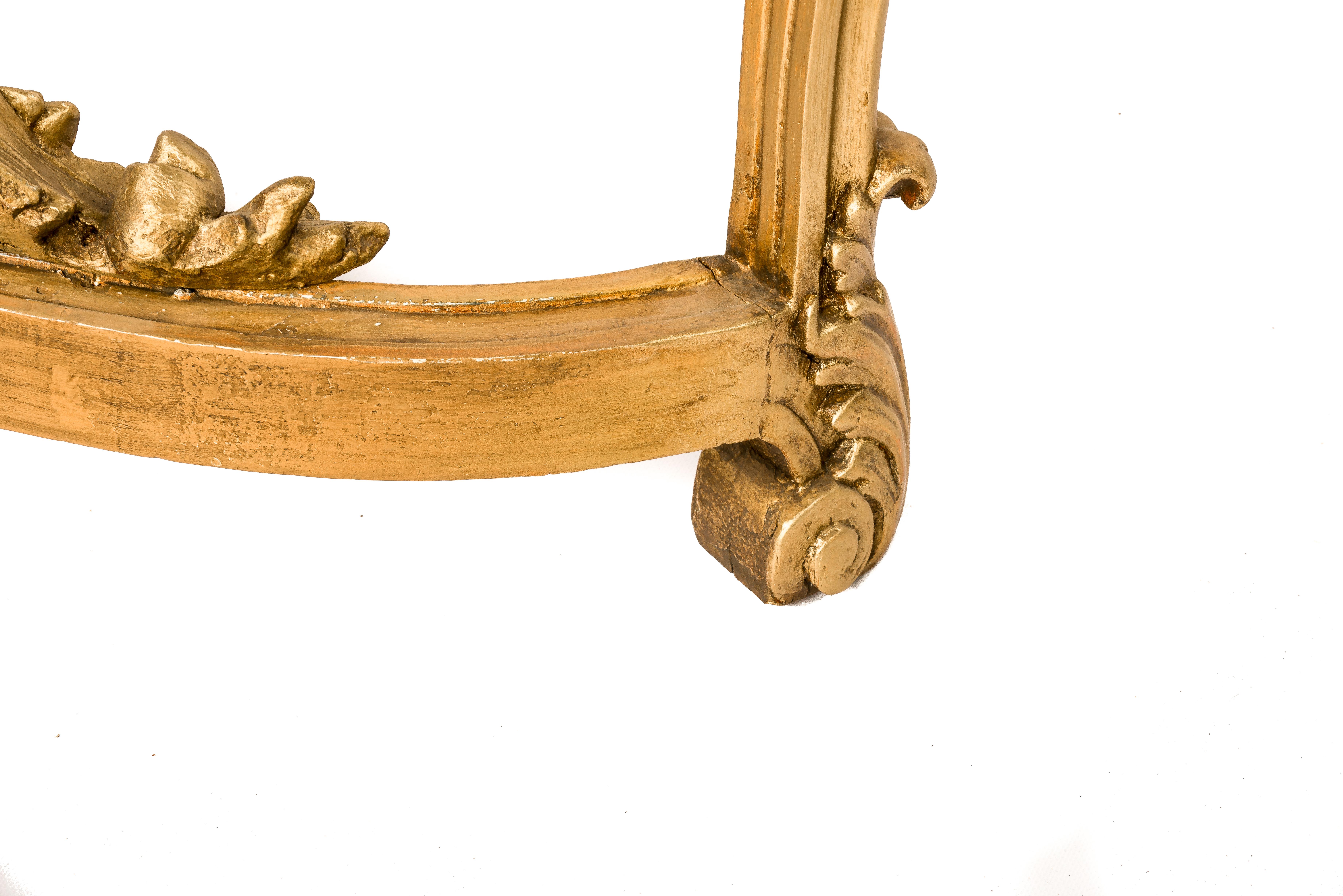 Gesso Antique 19th century French Gold Baroque Console Table,  Bianca Rosa Marble Top For Sale