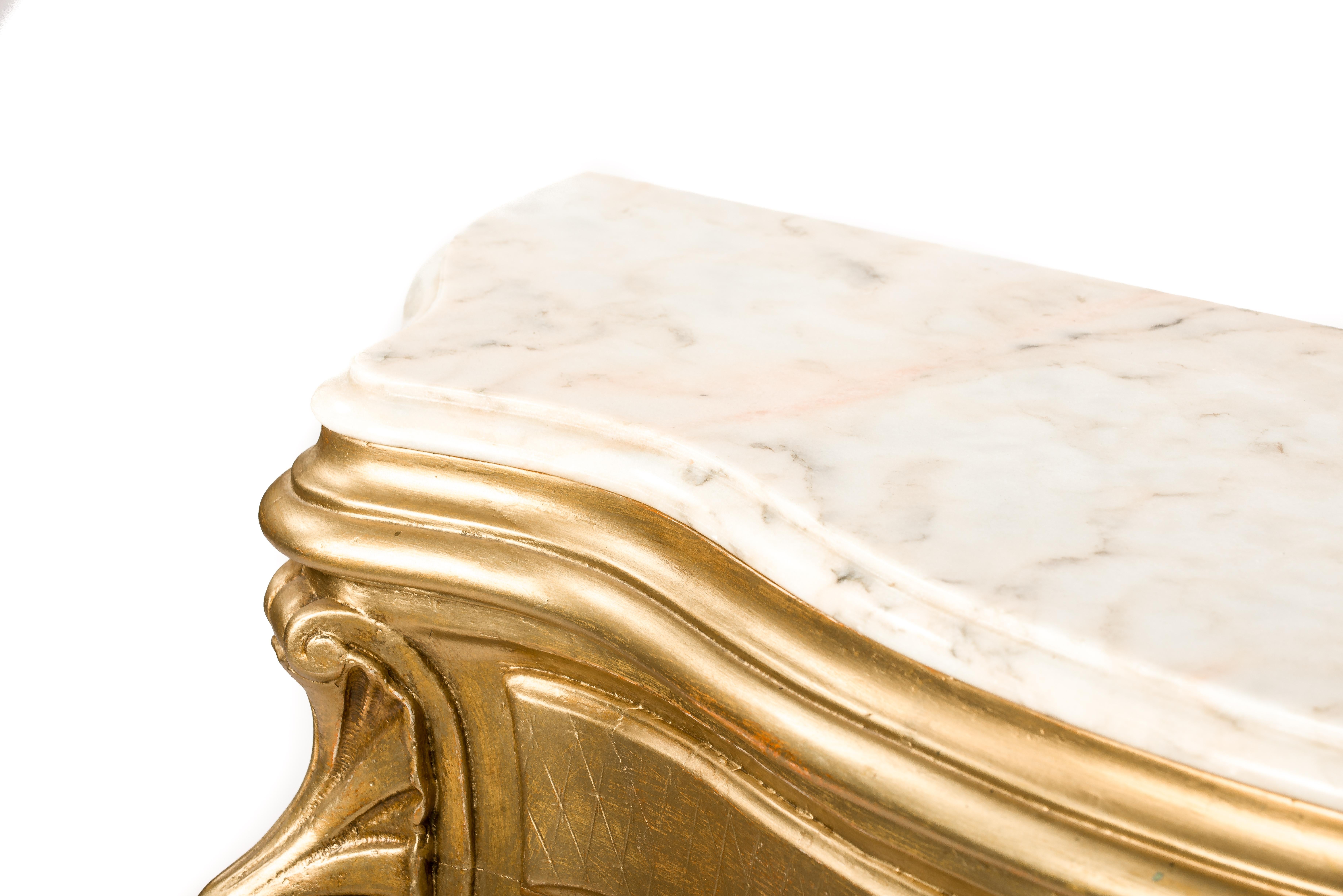 19th Century Antique 19th century French Gold Baroque Console Table,  Bianca Rosa Marble Top For Sale