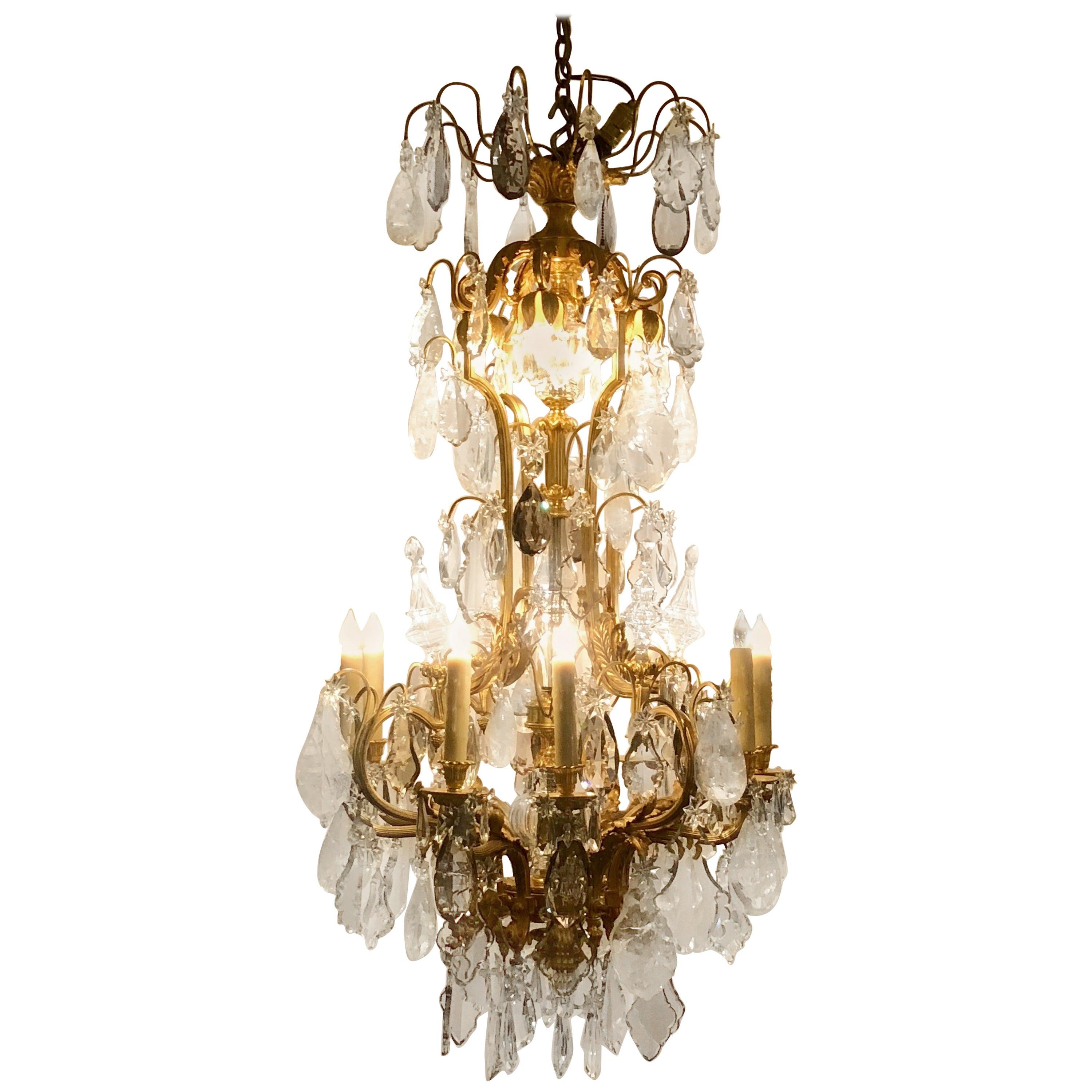 Antique 19th Century French Gold Bronze and Rock Crystal Chandelier 1