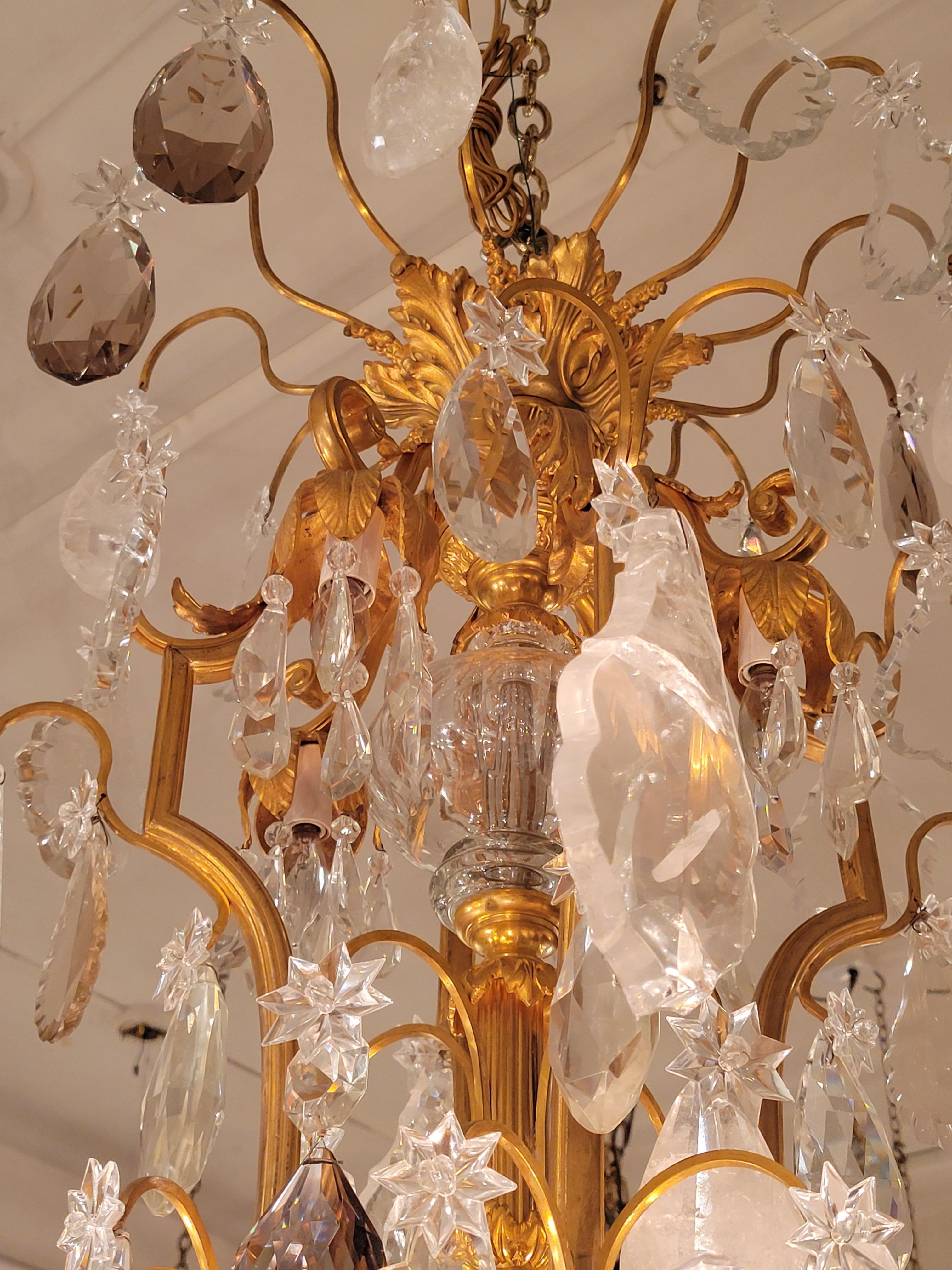 Antique 19th Century French Gold Bronze and Rock Crystal Chandelier 2