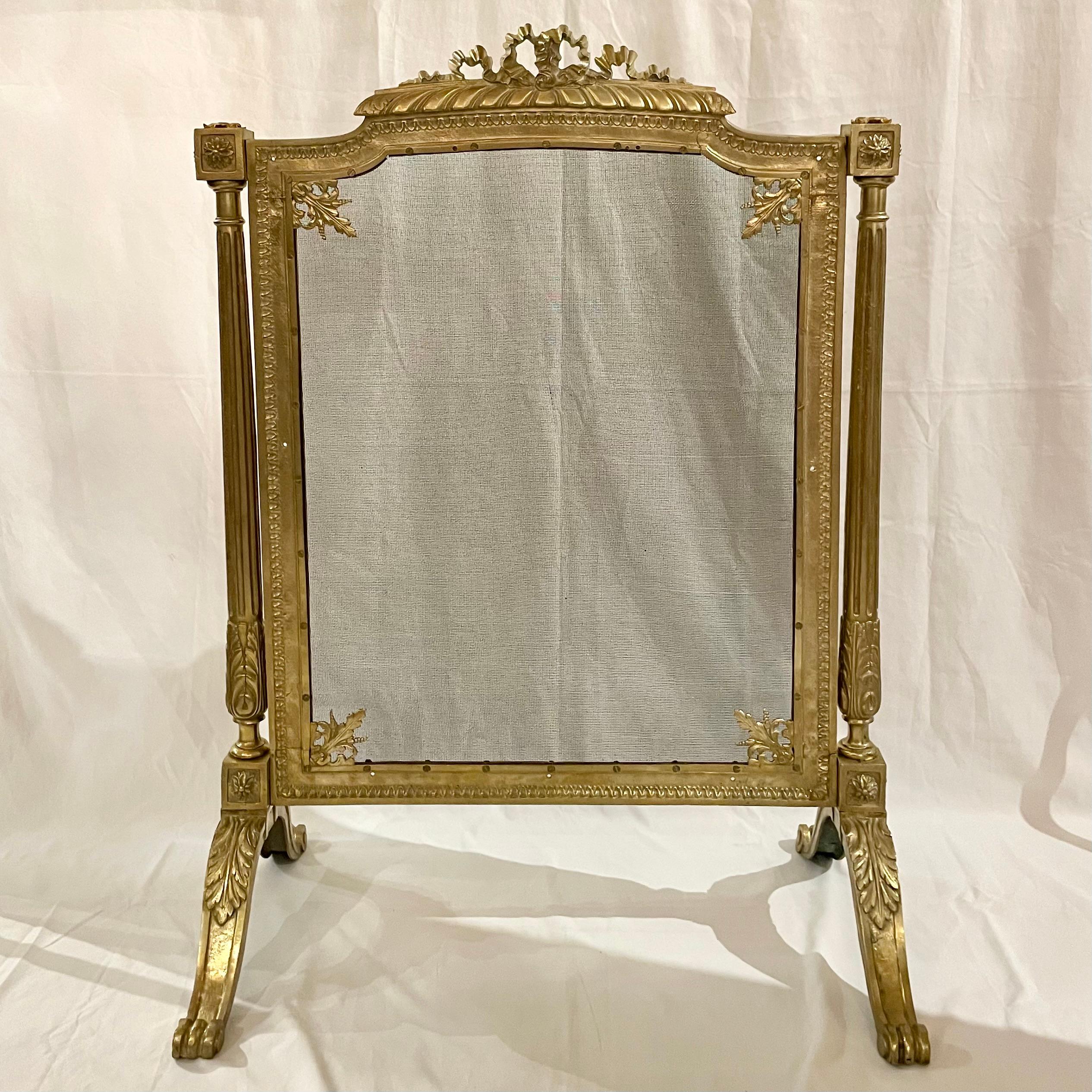 Antique 19th Century French Gold Bronze Fire Screen, Circa 1880-1890's. In Good Condition For Sale In New Orleans, LA