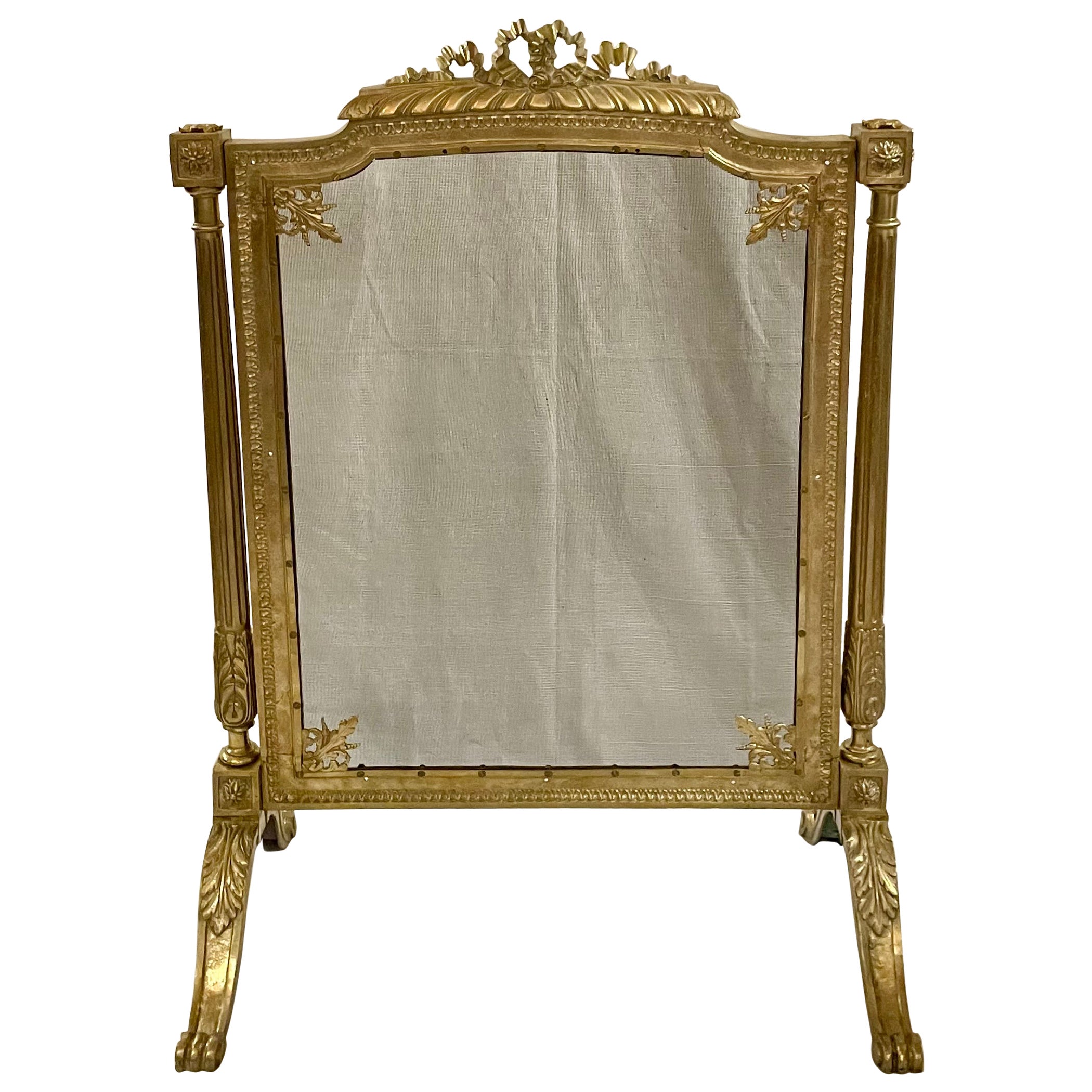 Antique 19th Century French Gold Bronze Fire Screen, Circa 1880-1890's. For Sale