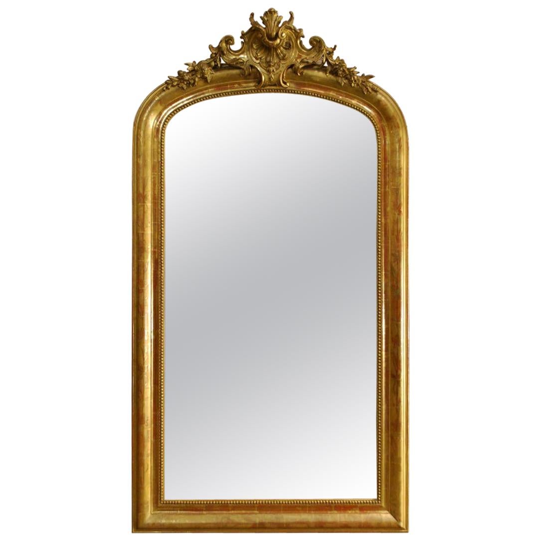 Antique 19th Century French Gold Gilded Louis Philippe Mirror with Crown