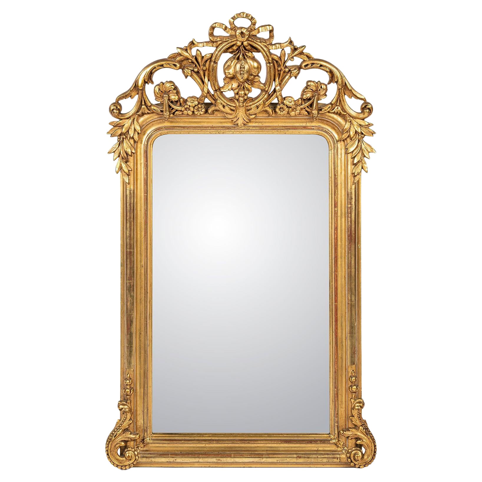 Antique 19th century French gold gilt Louis Philippe mirror with ornate crest
