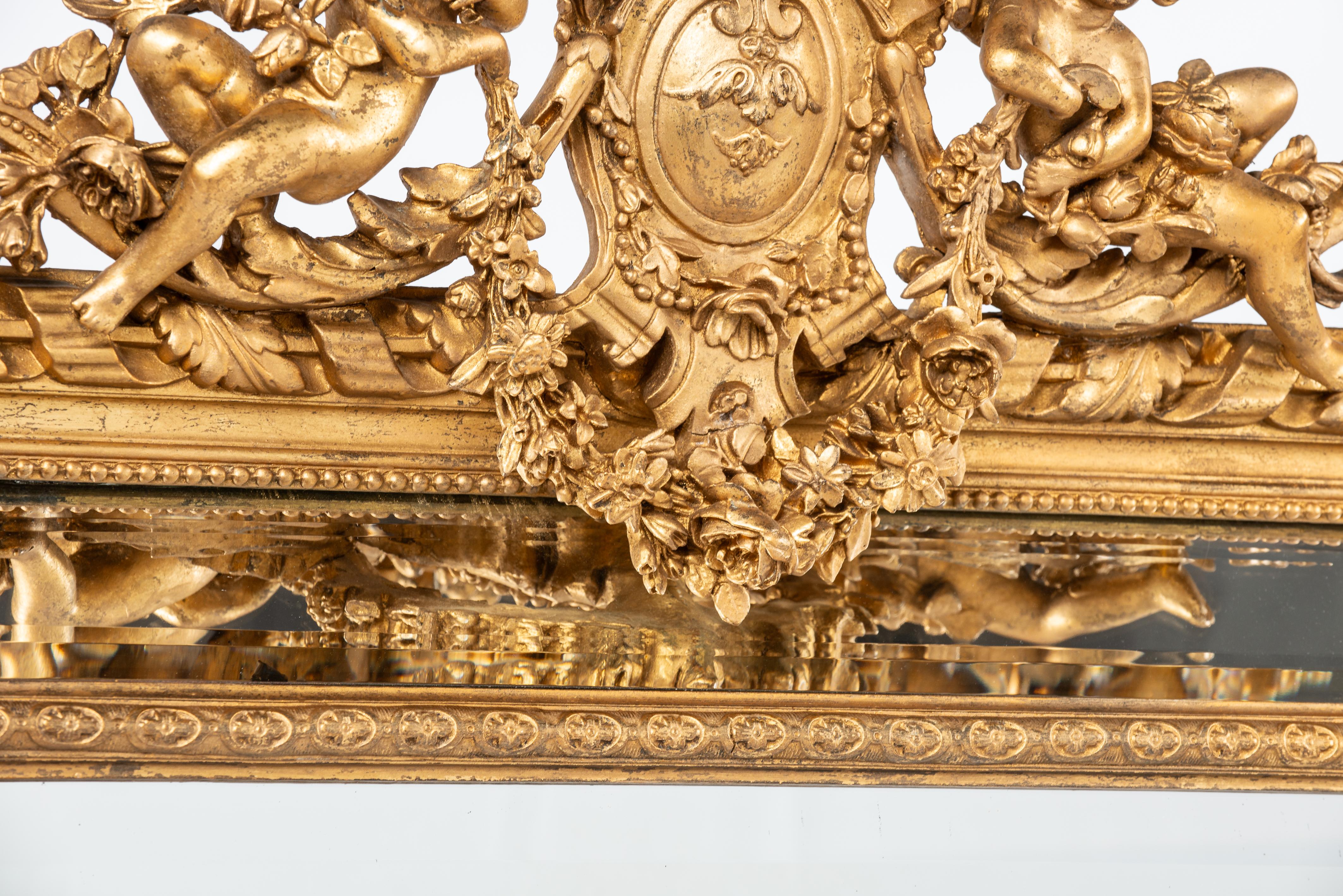 Antique 19th century French Gold Gilt Louis XVI Seize Empire Parecloses Mirror 4