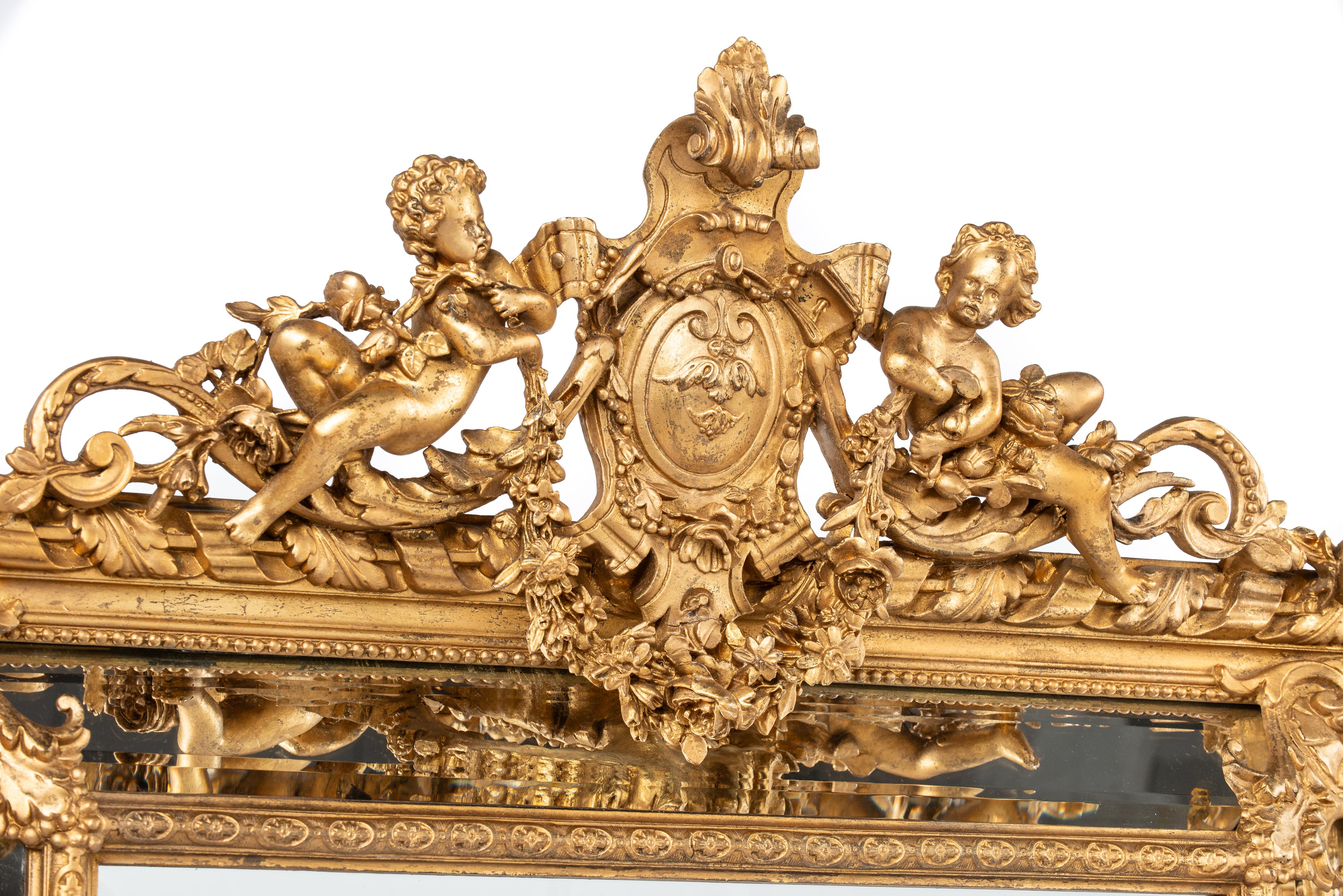 Gesso Antique 19th century French Gold Gilt Louis XVI Seize Empire Parecloses Mirror