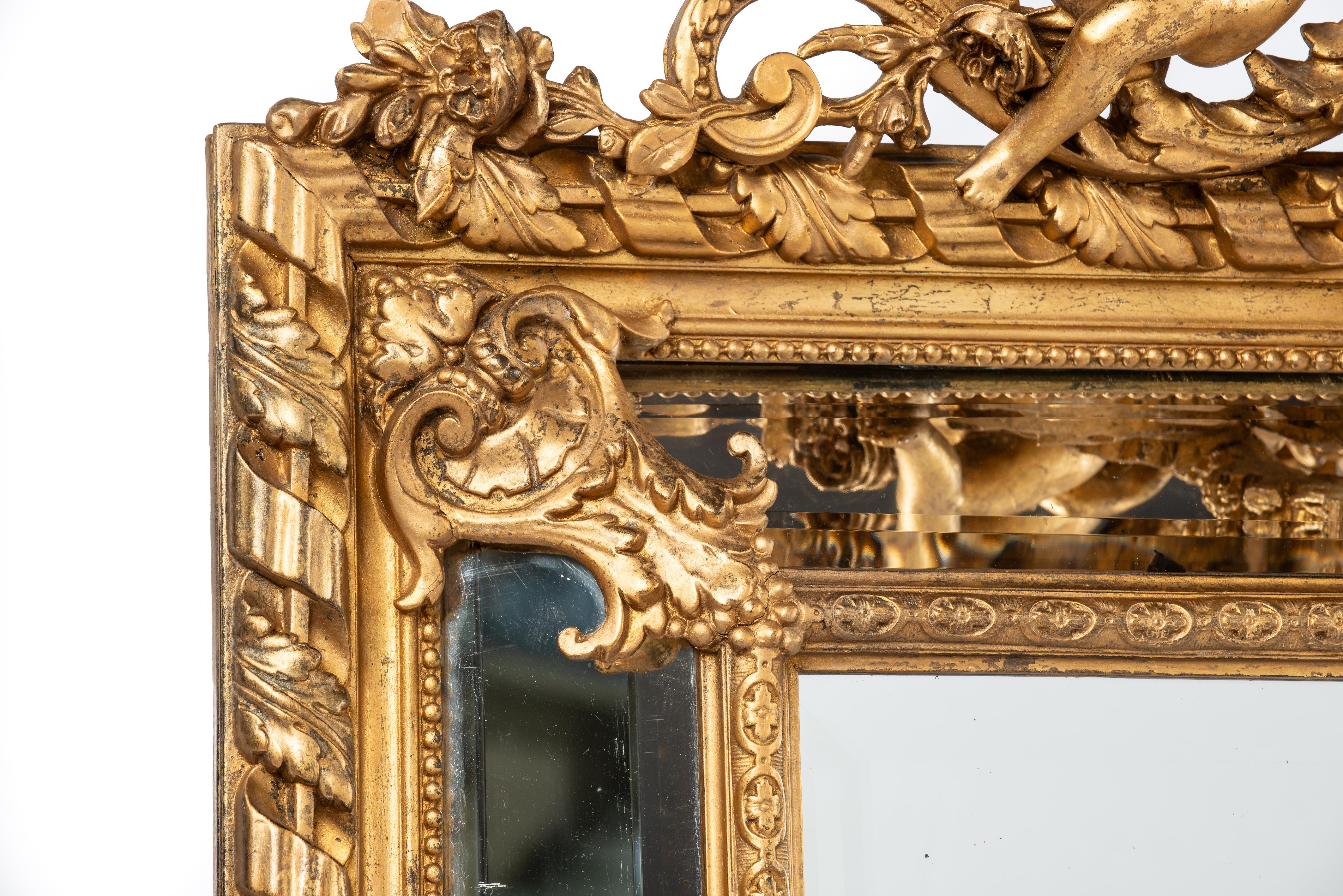 Antique 19th century French Gold Gilt Louis XVI Seize Empire Parecloses Mirror 3