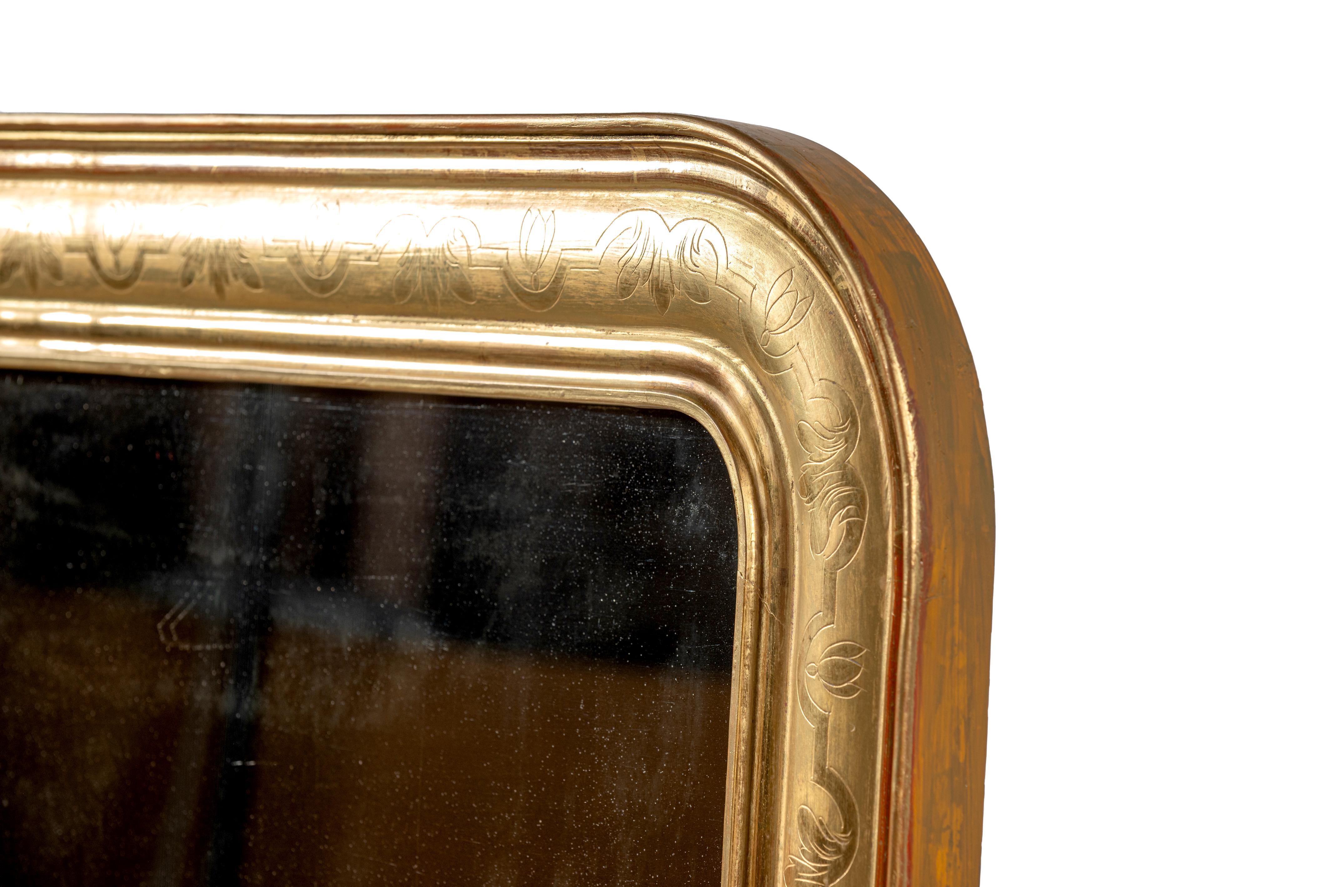 Antique French del XIX secolo, specchio Louis Philippe dorato e lucidato a foglia d'oro in vendita 3