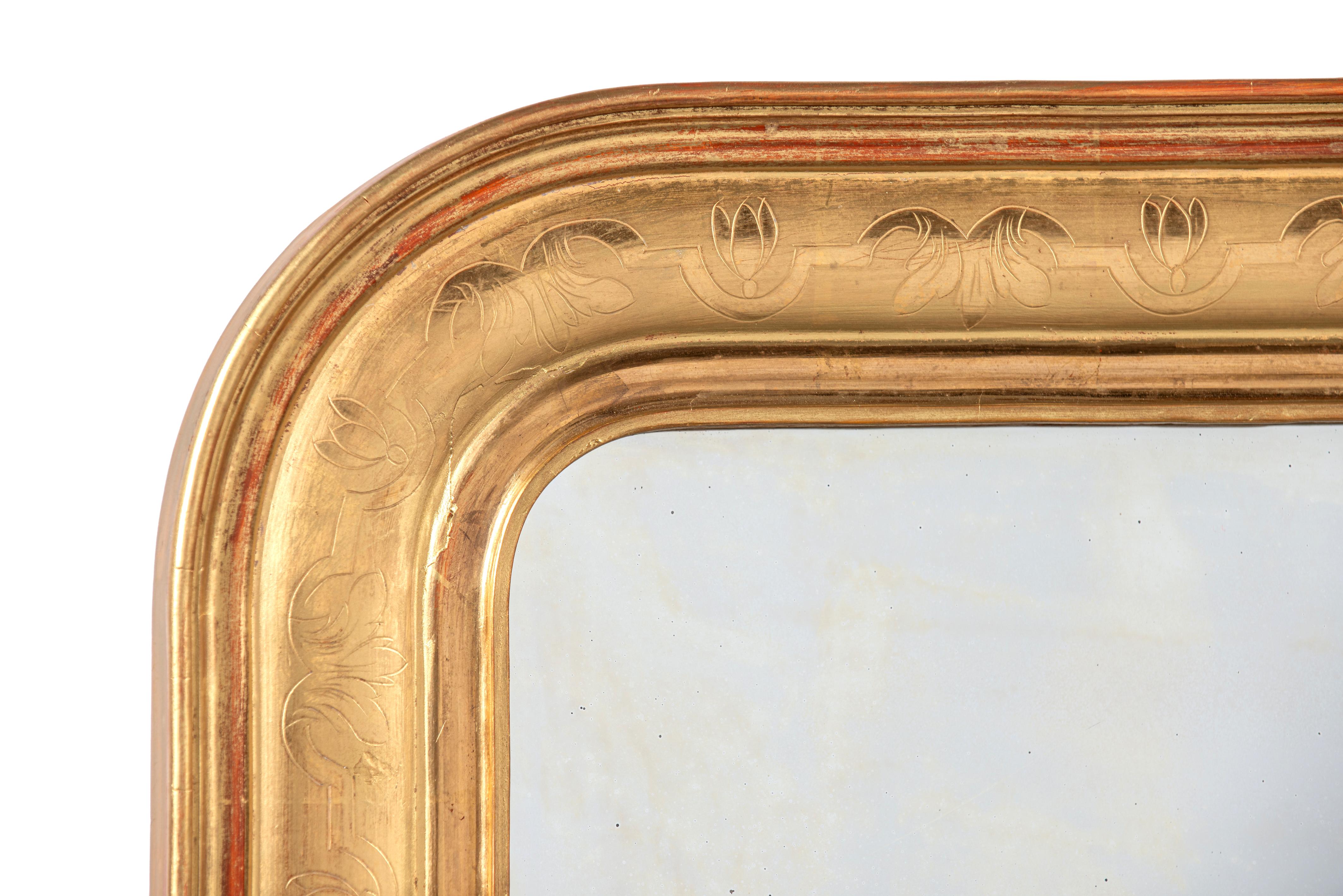Luigi Filippo Antique French del XIX secolo, specchio Louis Philippe dorato e lucidato a foglia d'oro in vendita