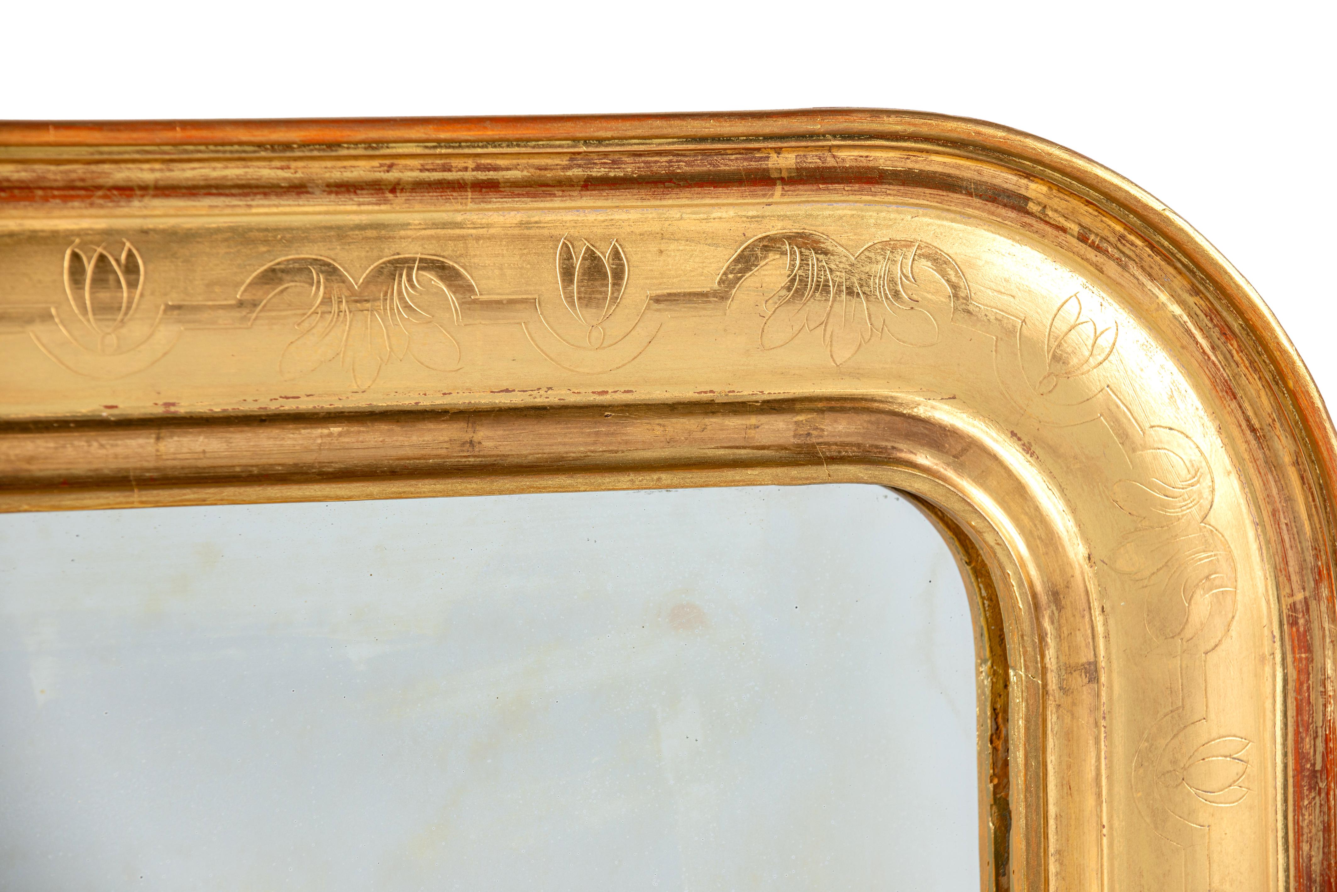 Antique French del XIX secolo, specchio Louis Philippe dorato e lucidato a foglia d'oro in vendita 1