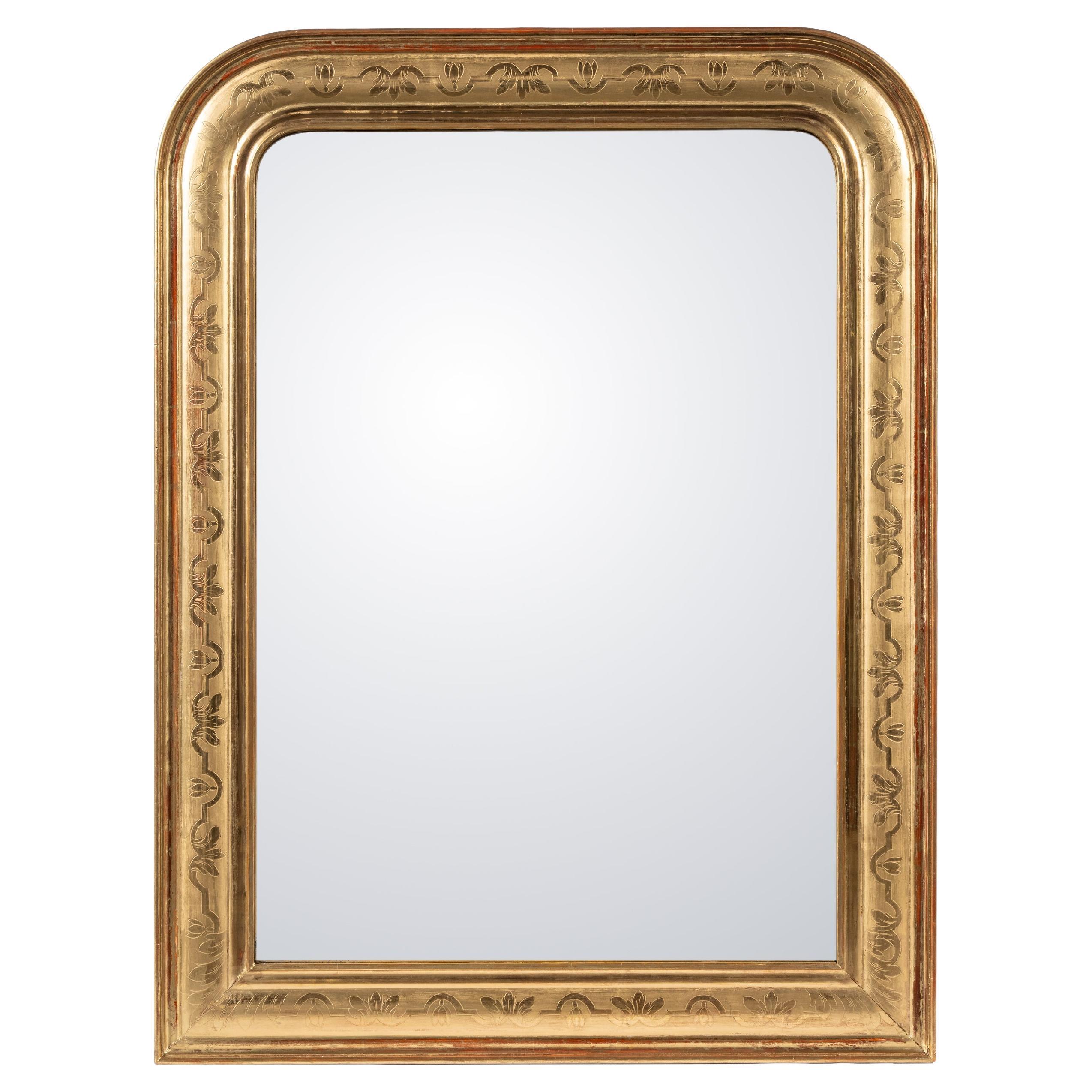 Antique 19th century French gold leaf gilt and polished Louis Philippe mirror
