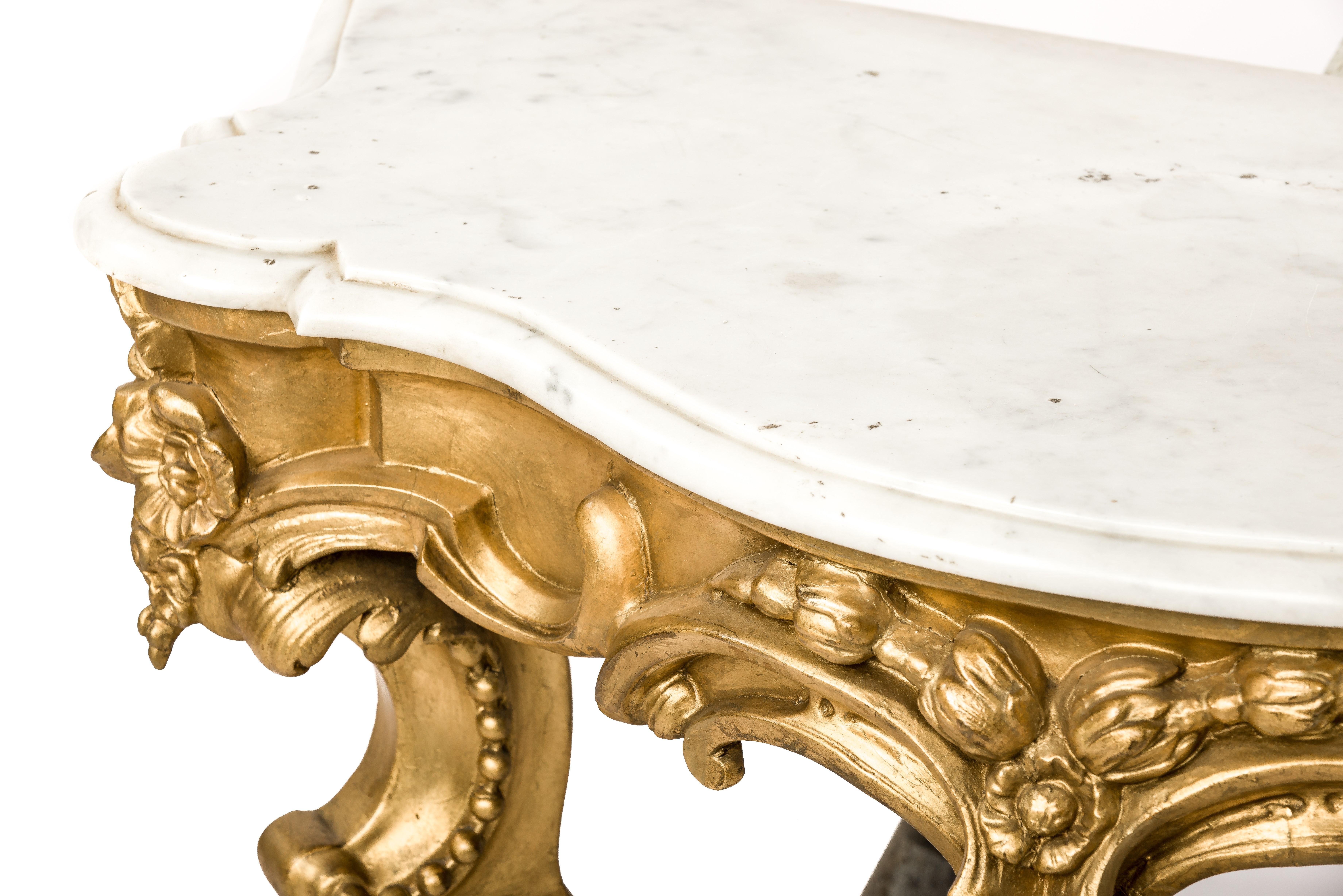 Antique 19th century French Gold Leaf Gilt Baroque Console Table with Marble Top 6