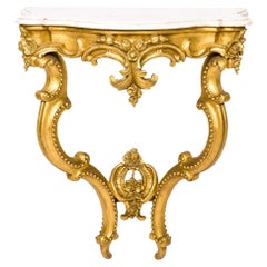 Antique 19th century French Gold Leaf Gilt Baroque Console Table with Marble Top